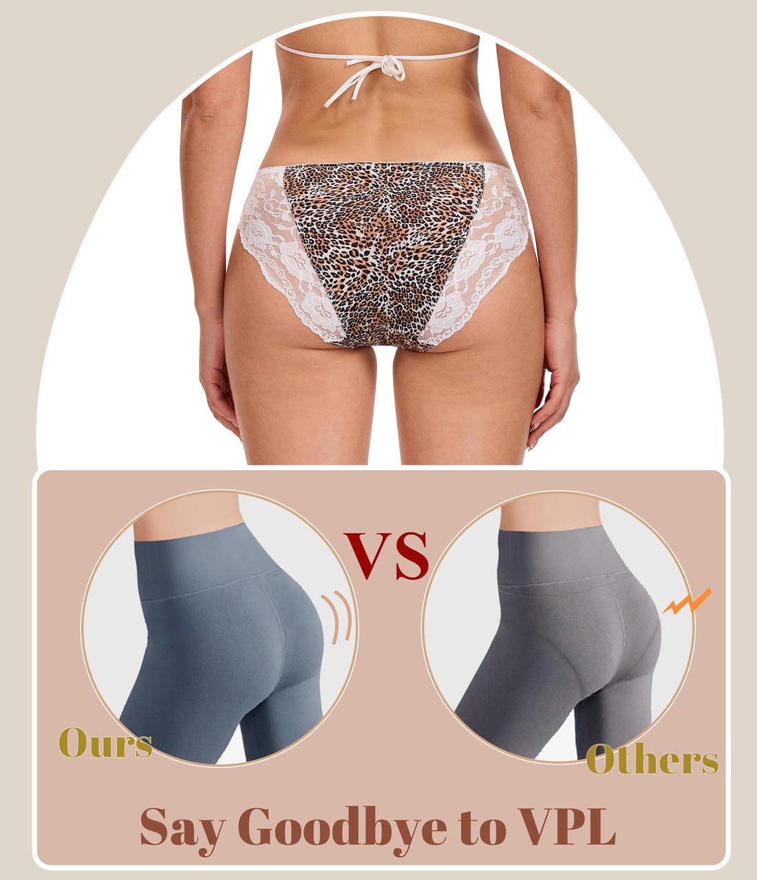 ANLIQI Leopard Print Women Underwear Lace Bikini Panties Pack Comfy Sex Hipster Soft Smooth Animal Print Brief for Ladies