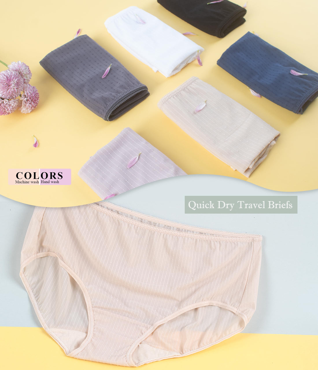 ANLIQI Quick Dry Underwear for Women Travel Panties Pack Hipster Panty Soft & Lightweight Bikini Brief Stay Fresh Undies