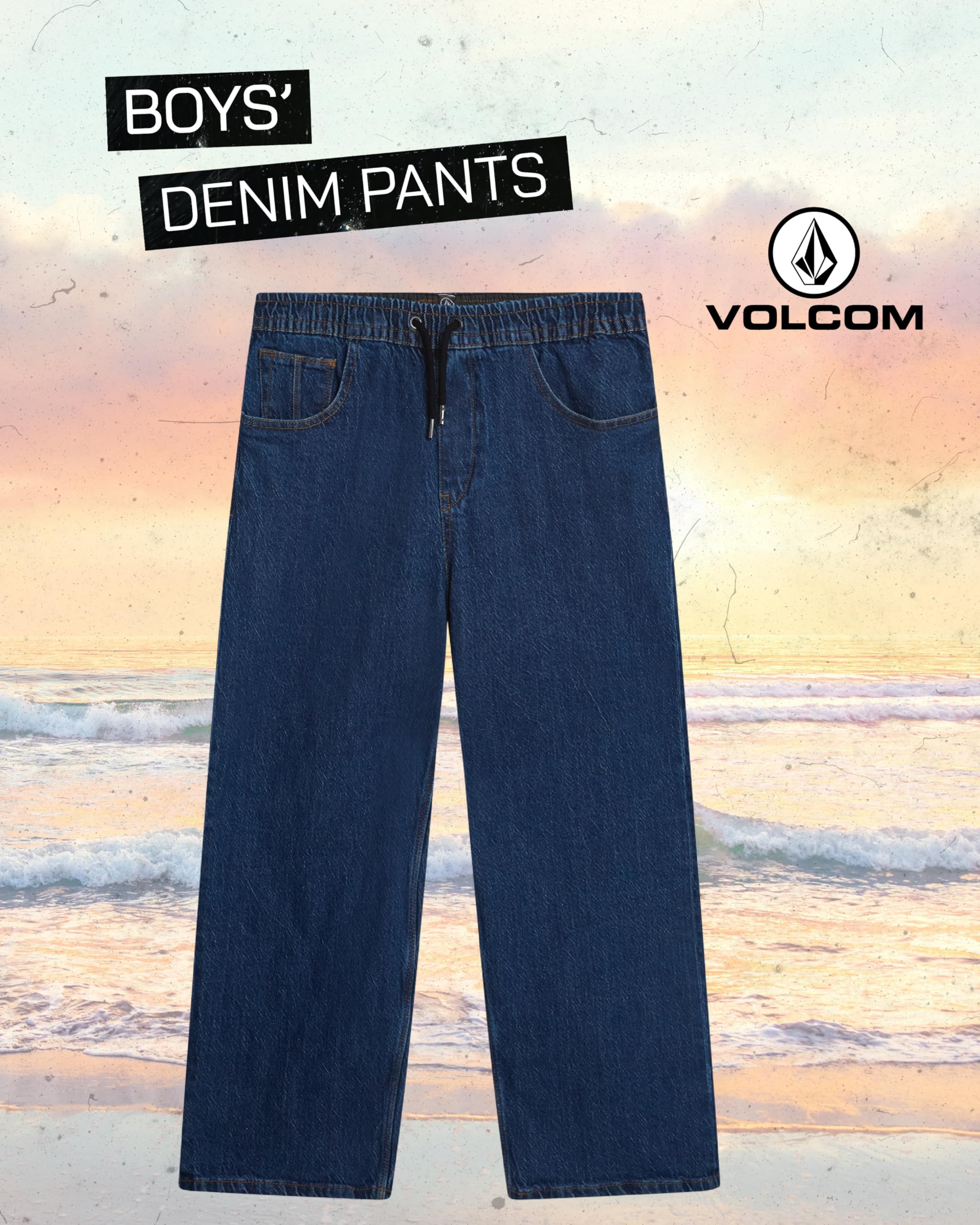 Volcom Boys' Regular Fit Pull-On Denim Jeans, 5-Pocket Style | Relaxed Comfort That Moves with Growing Kids, a Classic Timeless Look for School, Weekends or Everyday Wear