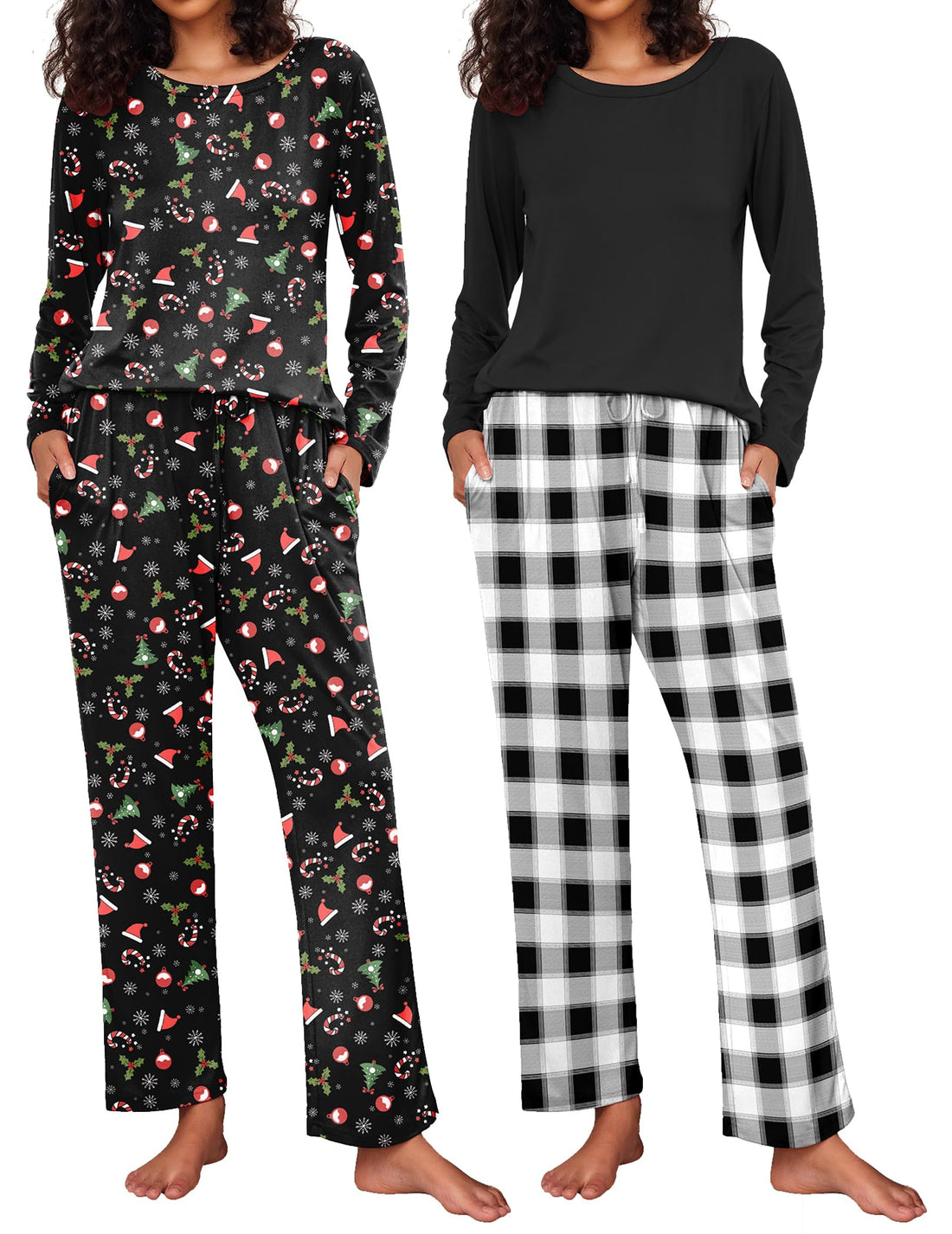 Ekouaer Women's 2 Pack Pajama Sets Long Sleeve Lounge Set Soft Comfy Pjs