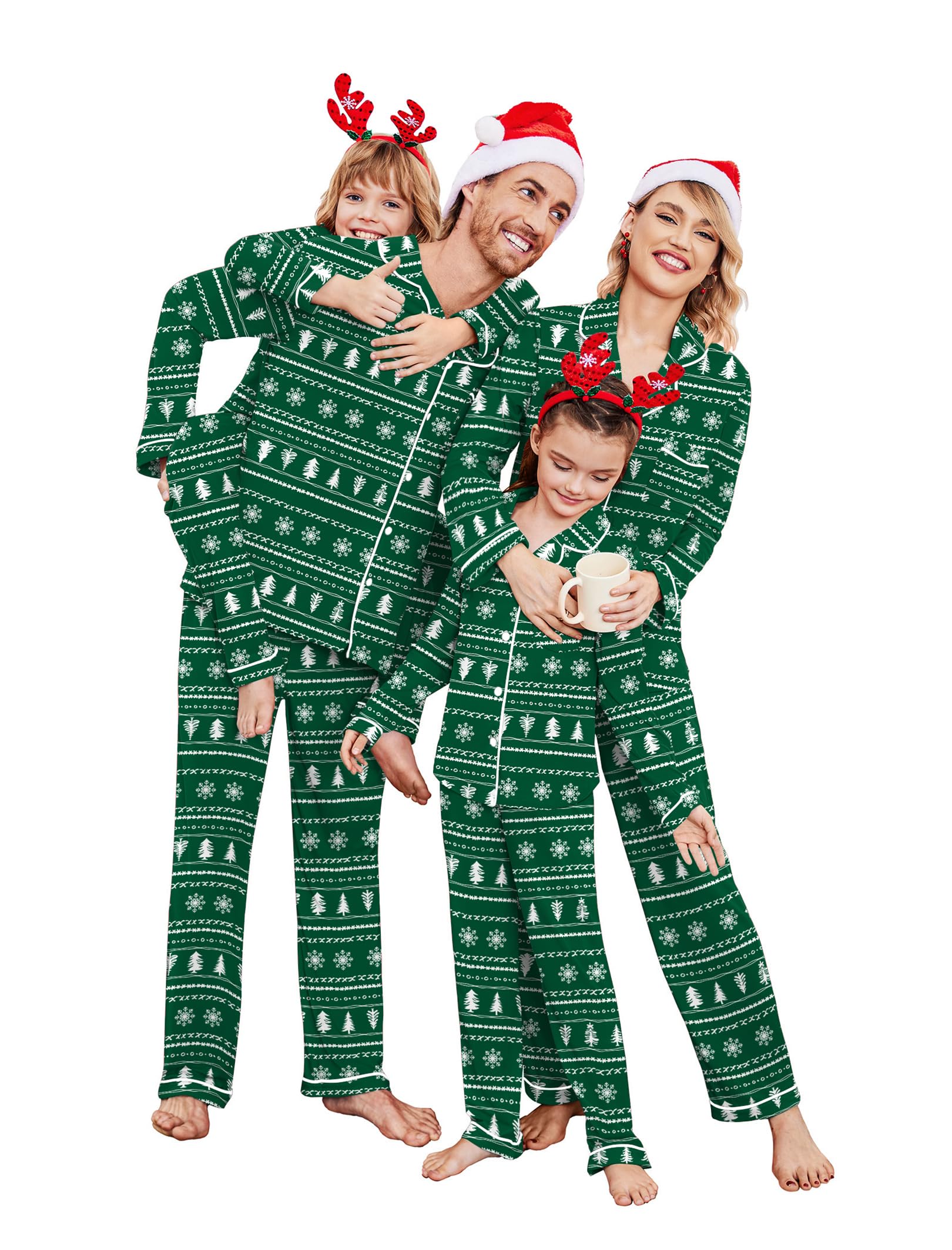 Ekouaer Christmas Family Matching Pajamas Long Sleeve Button Down Pj Set