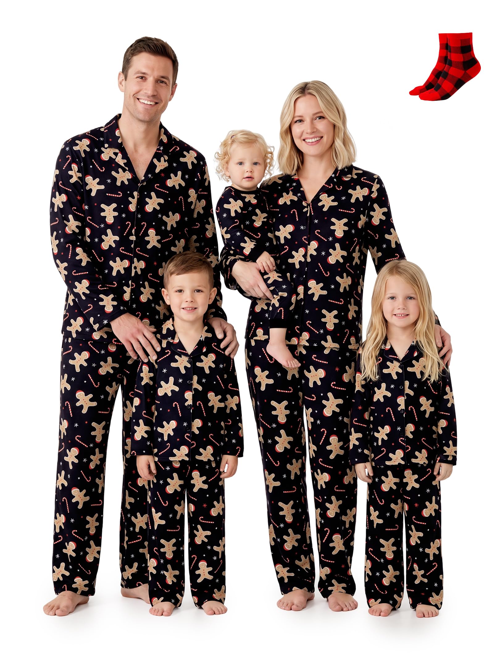 PATPAT Button Down Christmas Pajamas, Button Up Pjs for Family Christmas Party Long Sleeve Lounge Sets