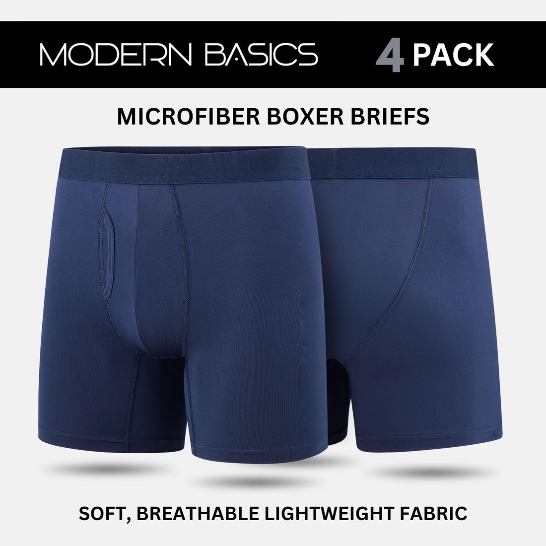 Mens Boxer Briefs, Pack of 4, Microfiber Moisture Wicking Tagless Underwear