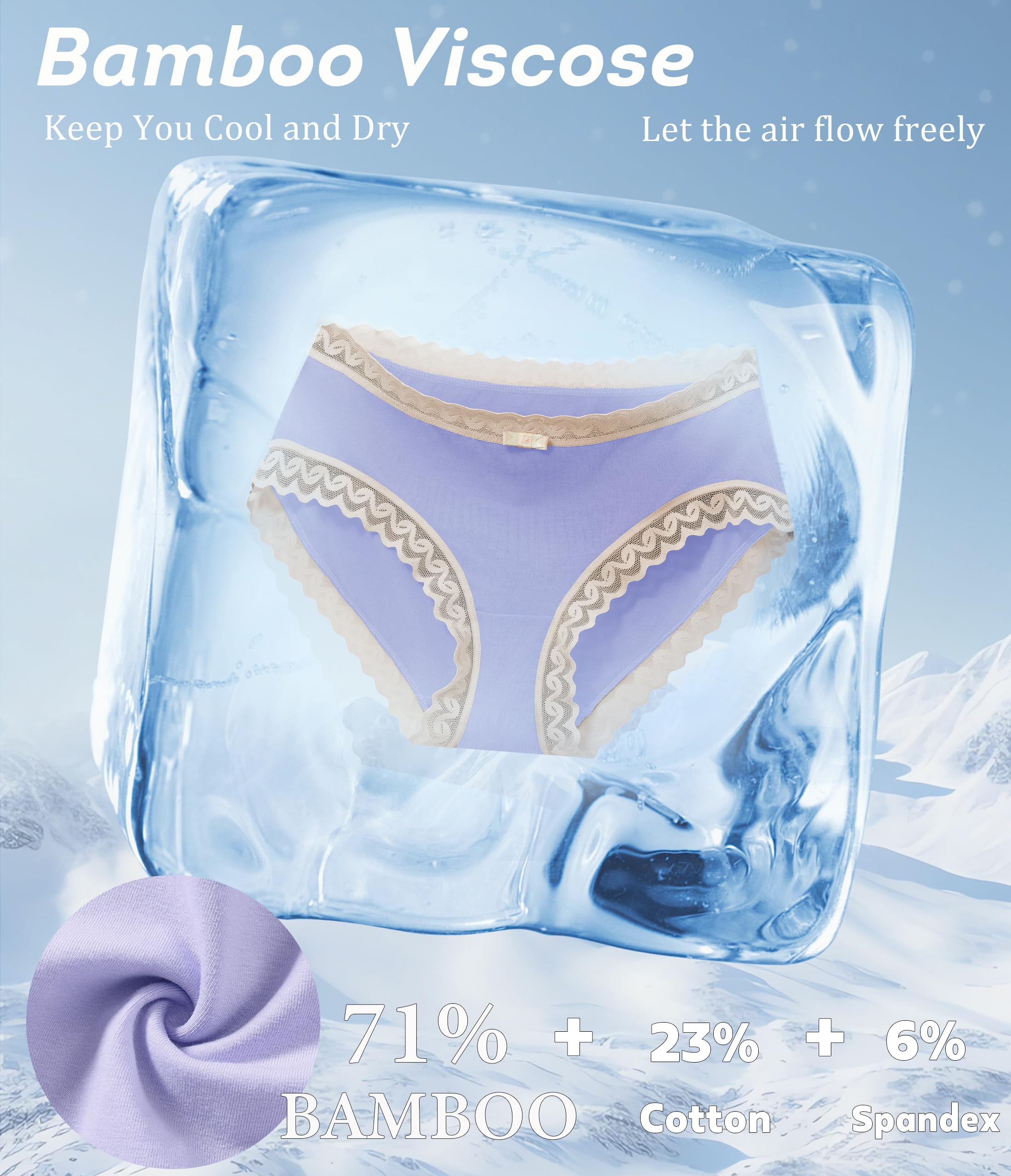 ANLIQI Womens Underwear Lace Trim Hipster Panties Pack Soft Moisture Wicking Cotton Bikini Briefs Cool Undies Underpants