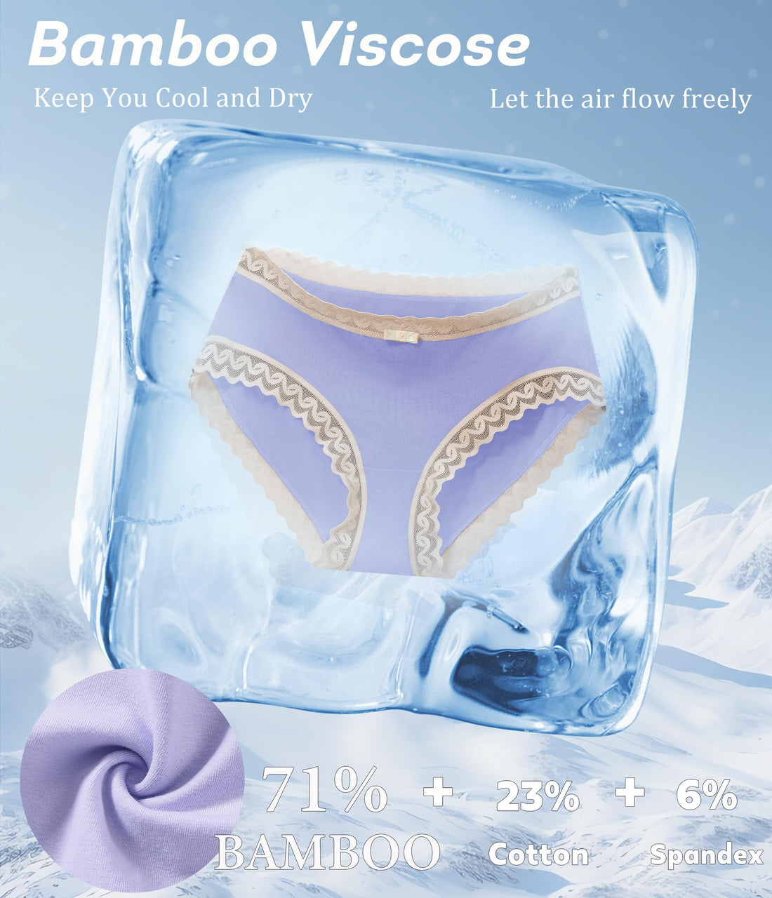 ANLIQI Womens Underwear Lace Trim Hipster Panties Pack Soft Moisture Wicking Cotton Bikini Briefs Cool Undies Underpants