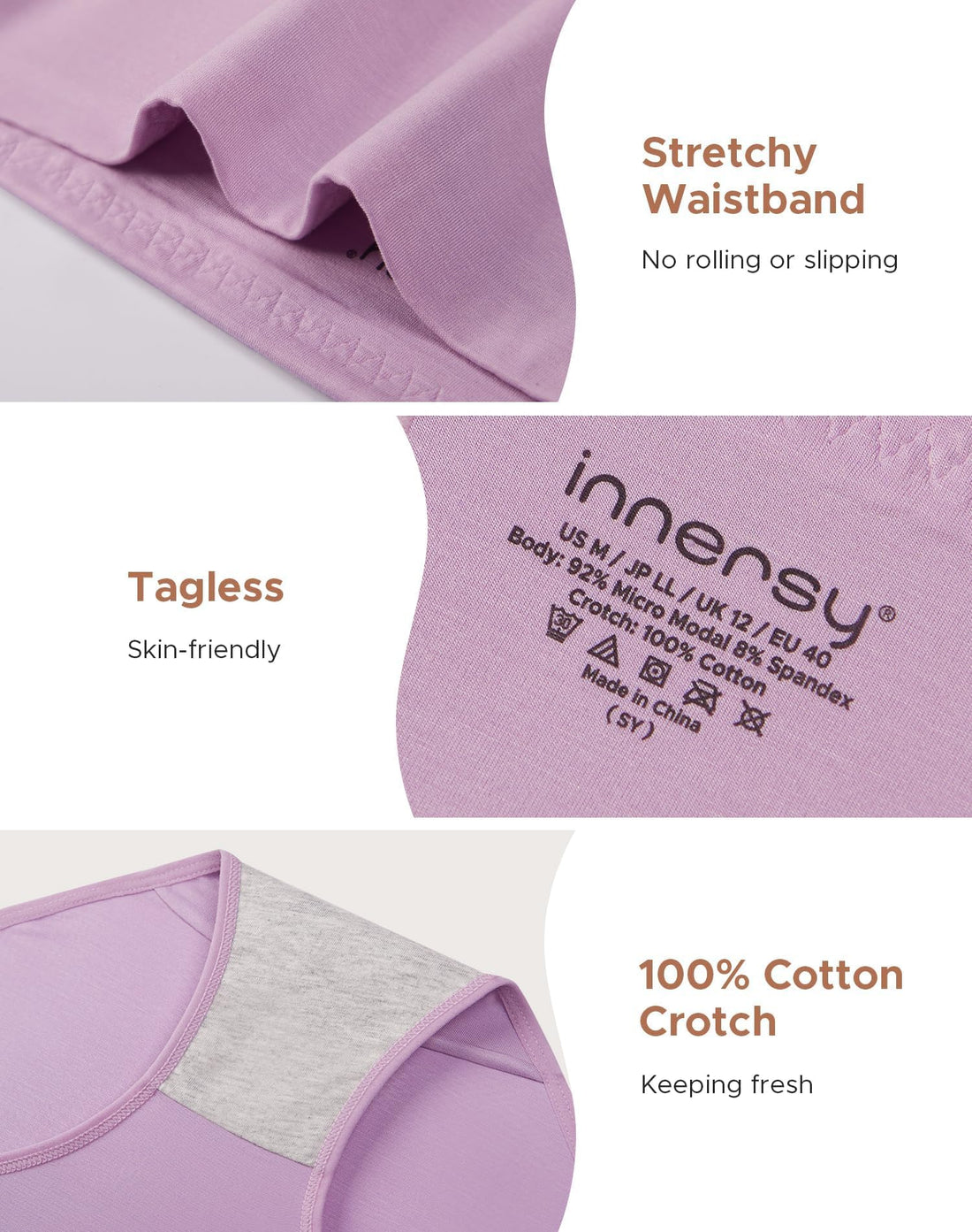 INNERSY Women's Modal Underwear Soft High Waist Briefs 4-Pack