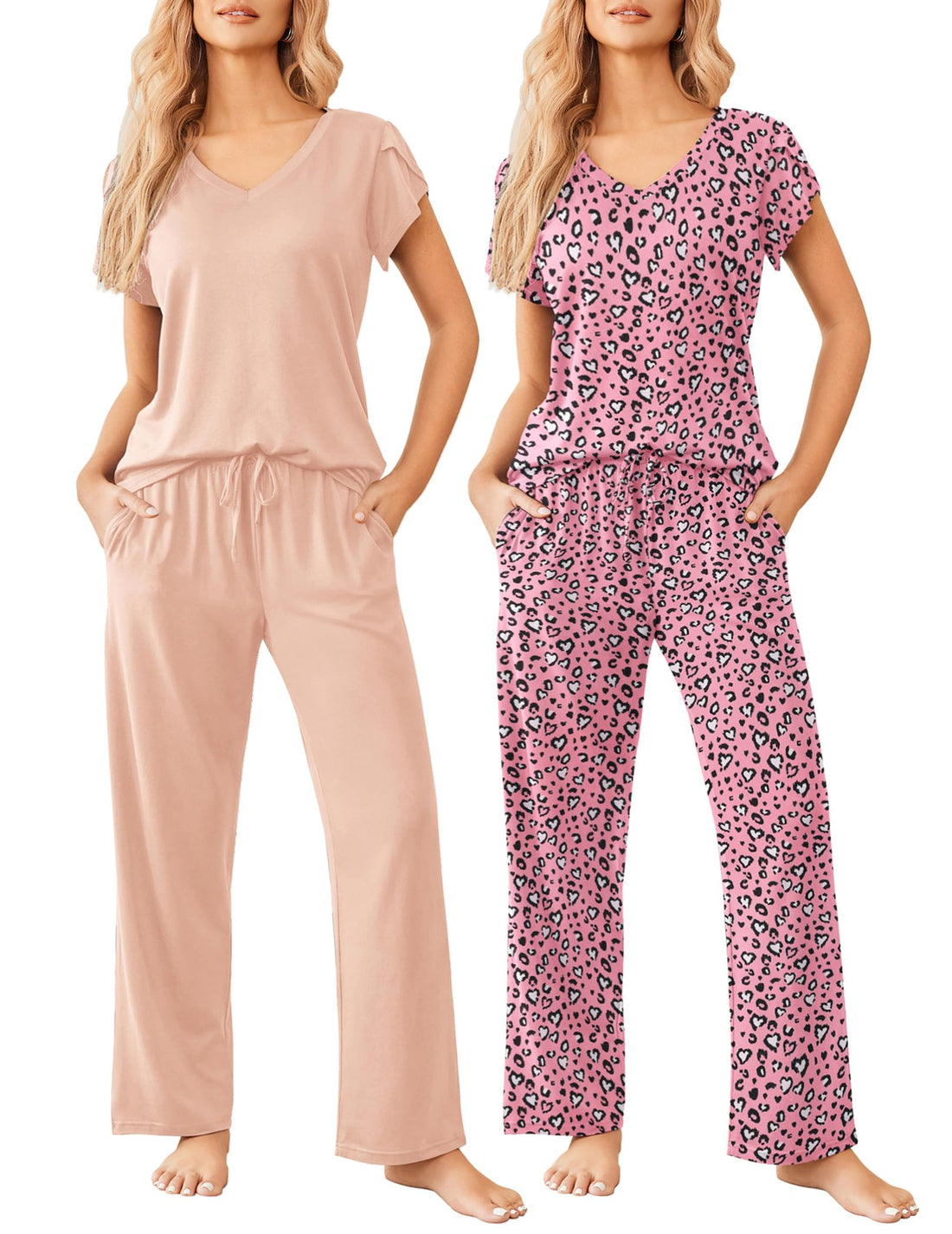 Ekouaer 2 Pack Womens Pajama Set Short Sleeve Sleepwear Soft Pjs Lounge Set