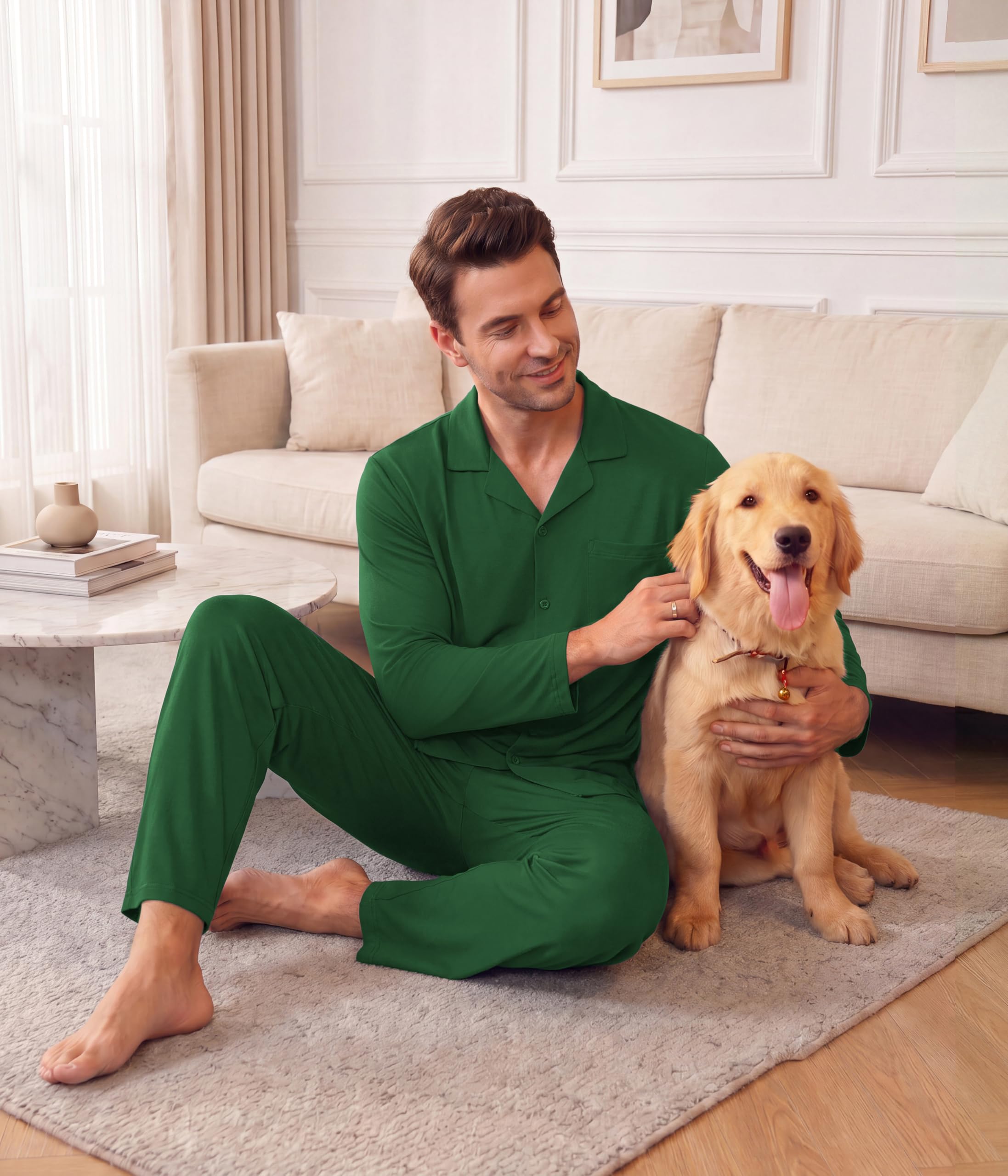 Ekouaer Mens Pajamas Set Long Sleeve Button Down Pjs Long Pants with Pocket