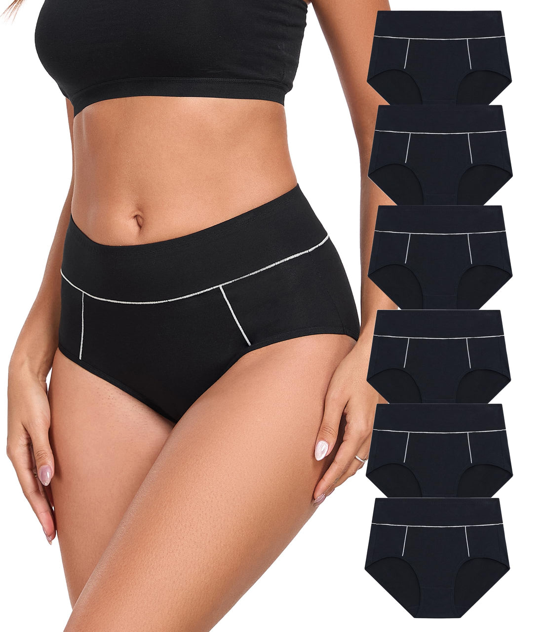 ANLIQI Women's Cotton Underwear High Waist Tummy Control Briefs Full Coverage Multipack Breathable Stretch Ladies Panties