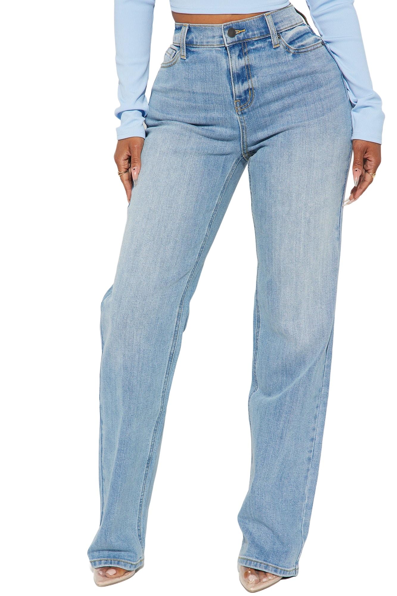 BessCops Straight Leg Jeans for Women High Waisted Wide Leg Stretchy Loose Denim Pants
