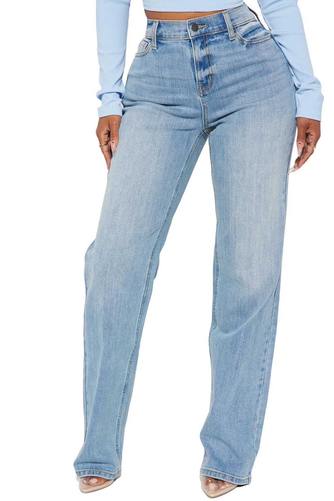 BessCops Straight Leg Jeans for Women High Waisted Wide Leg Stretchy Loose Denim Pants