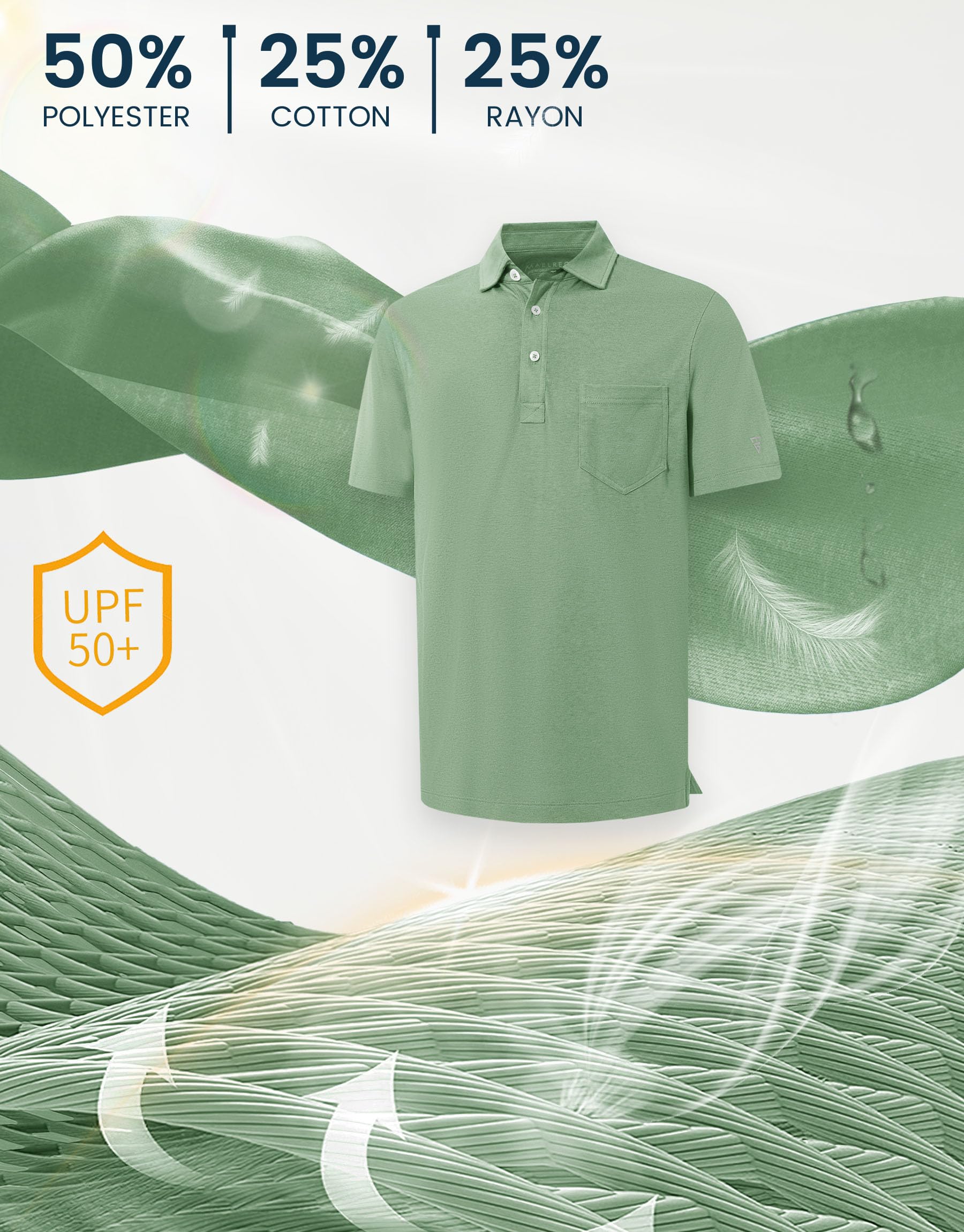 M MAELREG Mens Golf Shirts Short Sleeve Lightweight Soft Cotton Blend with Pocket Summer Casual Daily Wear