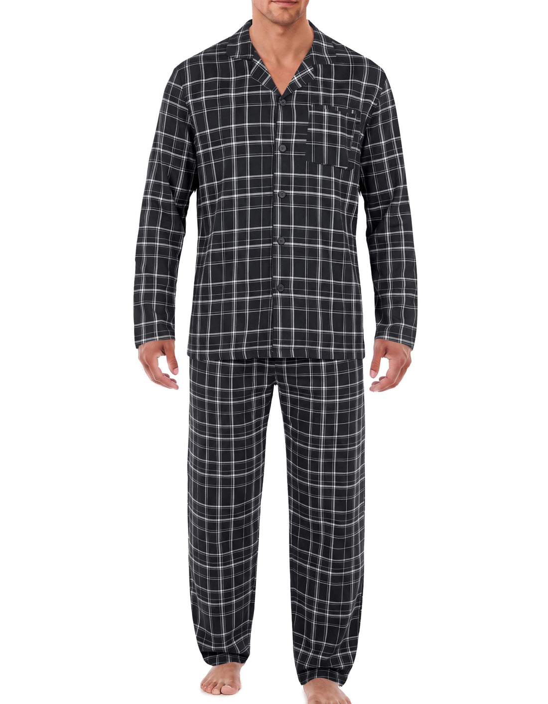 Ekouaer Mens Pajamas Set Long Sleeve Button Down Pjs Long Pants with Pocket