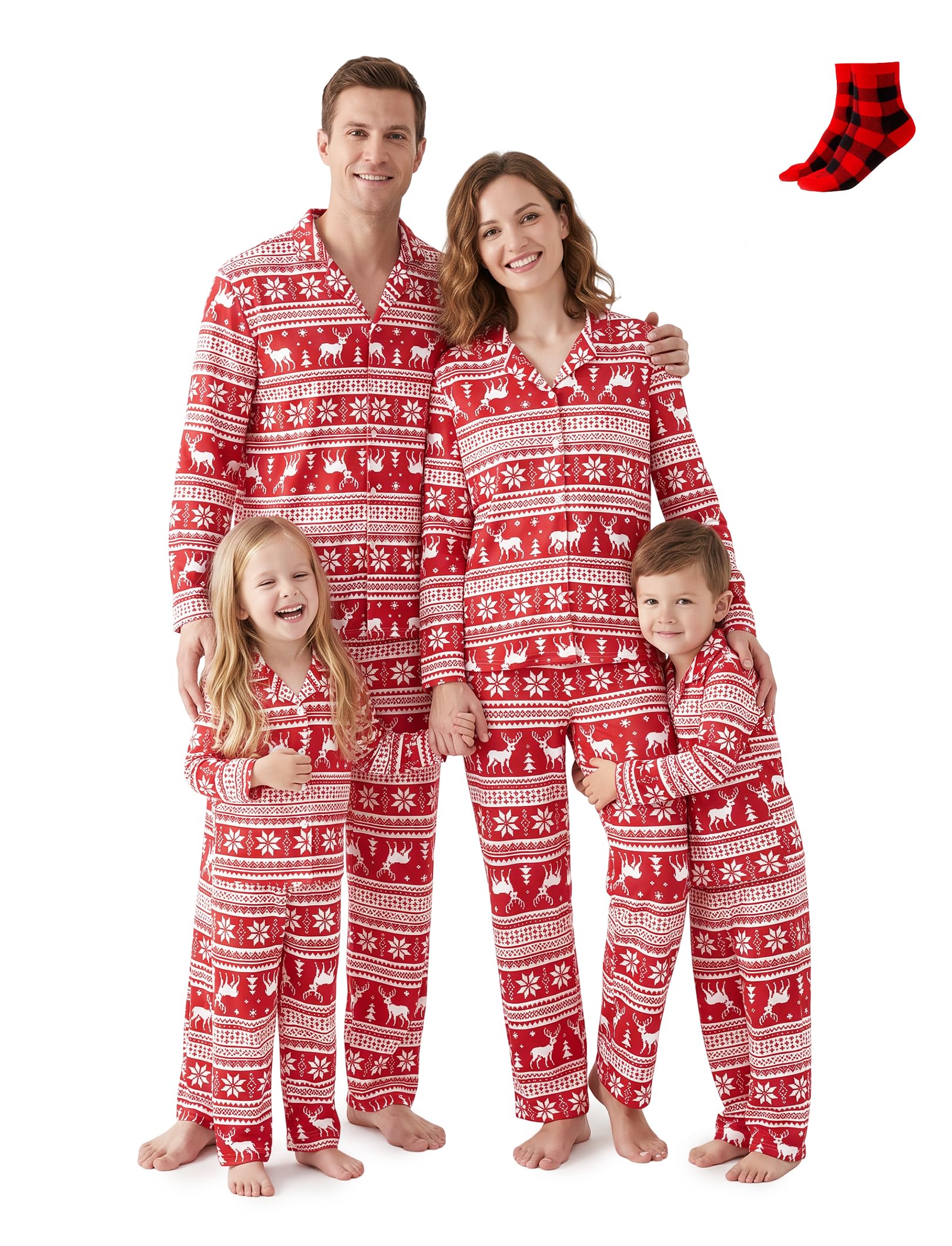 PATPAT Button Down Christmas Pajamas, Button Up Pjs for Family Christmas Party Long Sleeve Lounge Sets