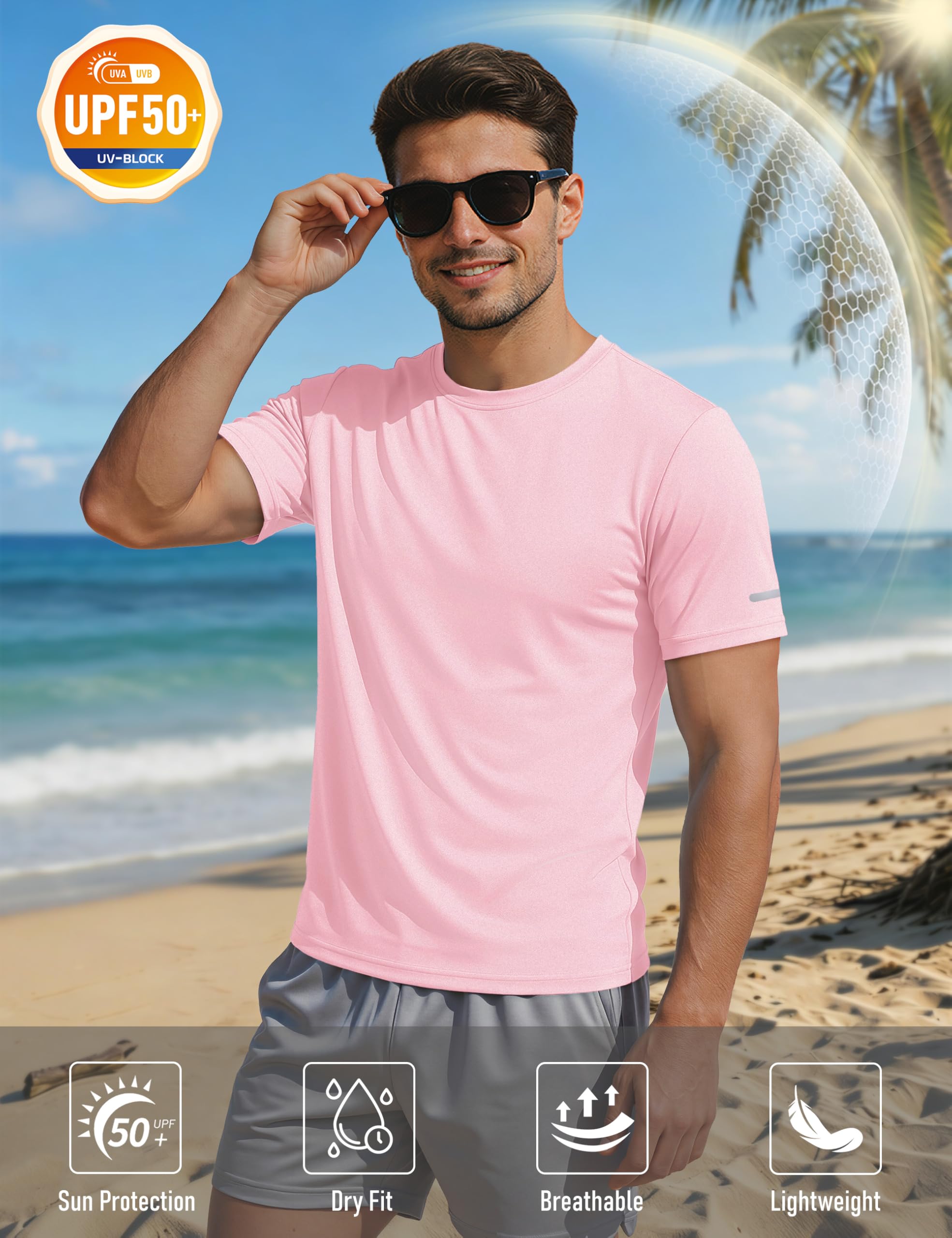 MAGCOMSEN Mens Workout Shirts Dry Fit Sun Protection Athletic Short Sleeve Shirt UPF 50+ Gym Running Swim Rash Guard Top