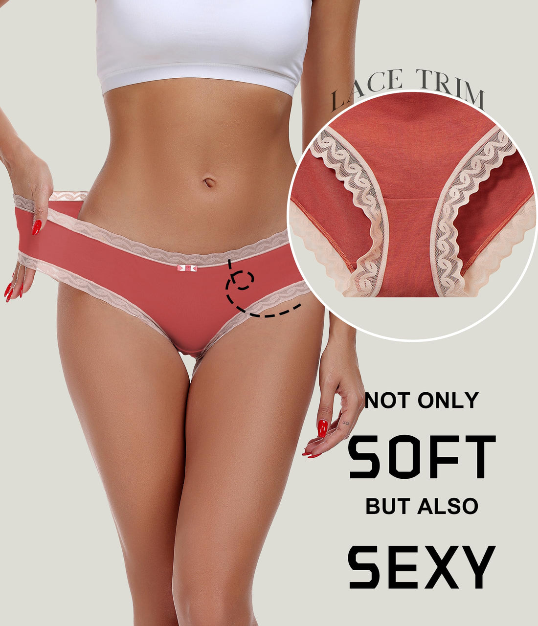 ANLIQI Womens Underwear Lace Trim Hipster Panties Pack Soft Moisture Wicking Cotton Bikini Briefs Cool Undies Underpants