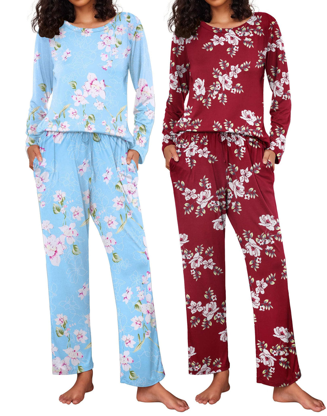 Ekouaer Women's 2 Pack Pajama Sets Long Sleeve Lounge Set Soft Comfy Pjs