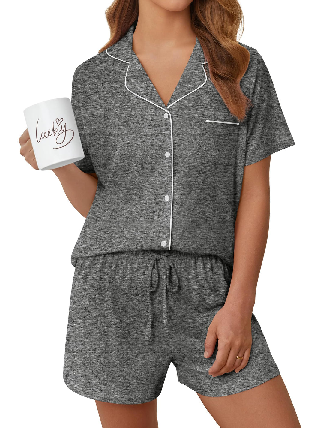 Womens Pajama Sets Summer Pjs Short Sleeve Button Down Top and Shorts Bride Sleepwear 2 Piece Comfy Lounge Set S-XXL