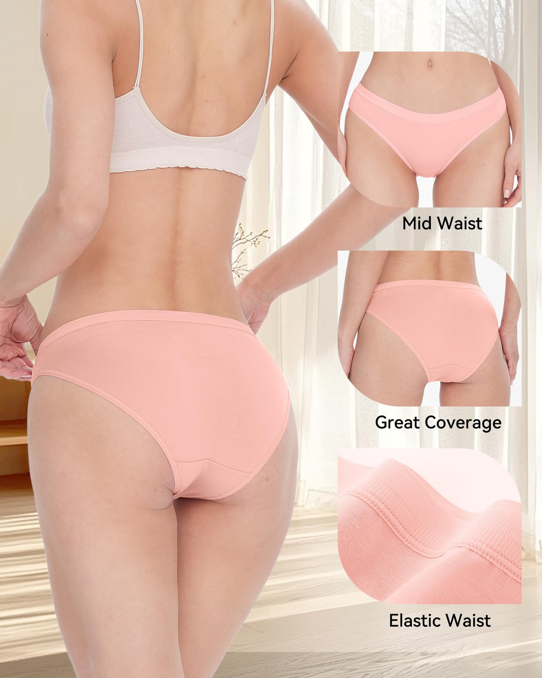 BAMBOO COOL Womens Underwear Bikini Underpants Hipster Ladies Panties Soft Stretch Breathable Panties for Women, 5-Pack