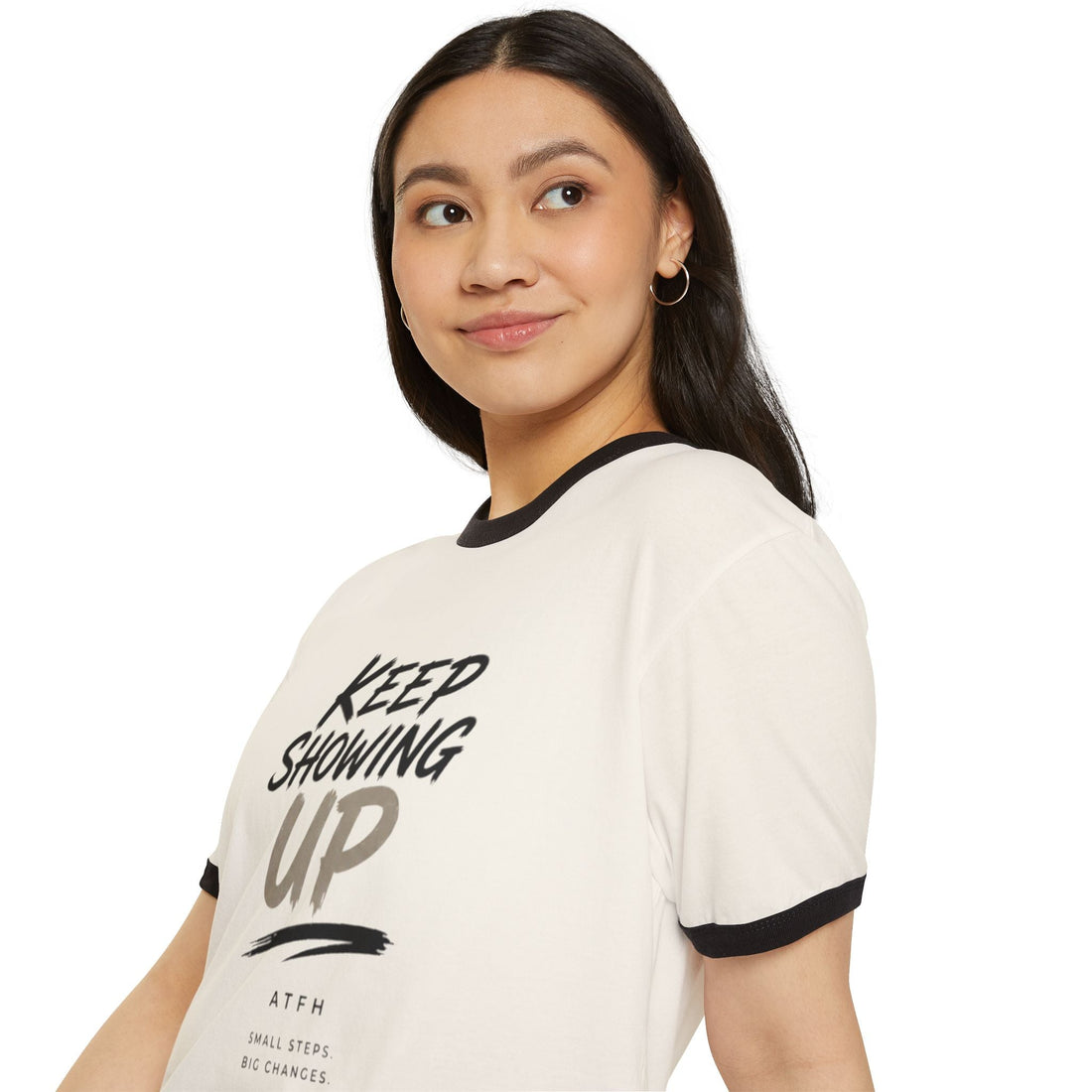 Keep Showing Up Ringer T-Shirt — Motivational Graphic Tee Printify