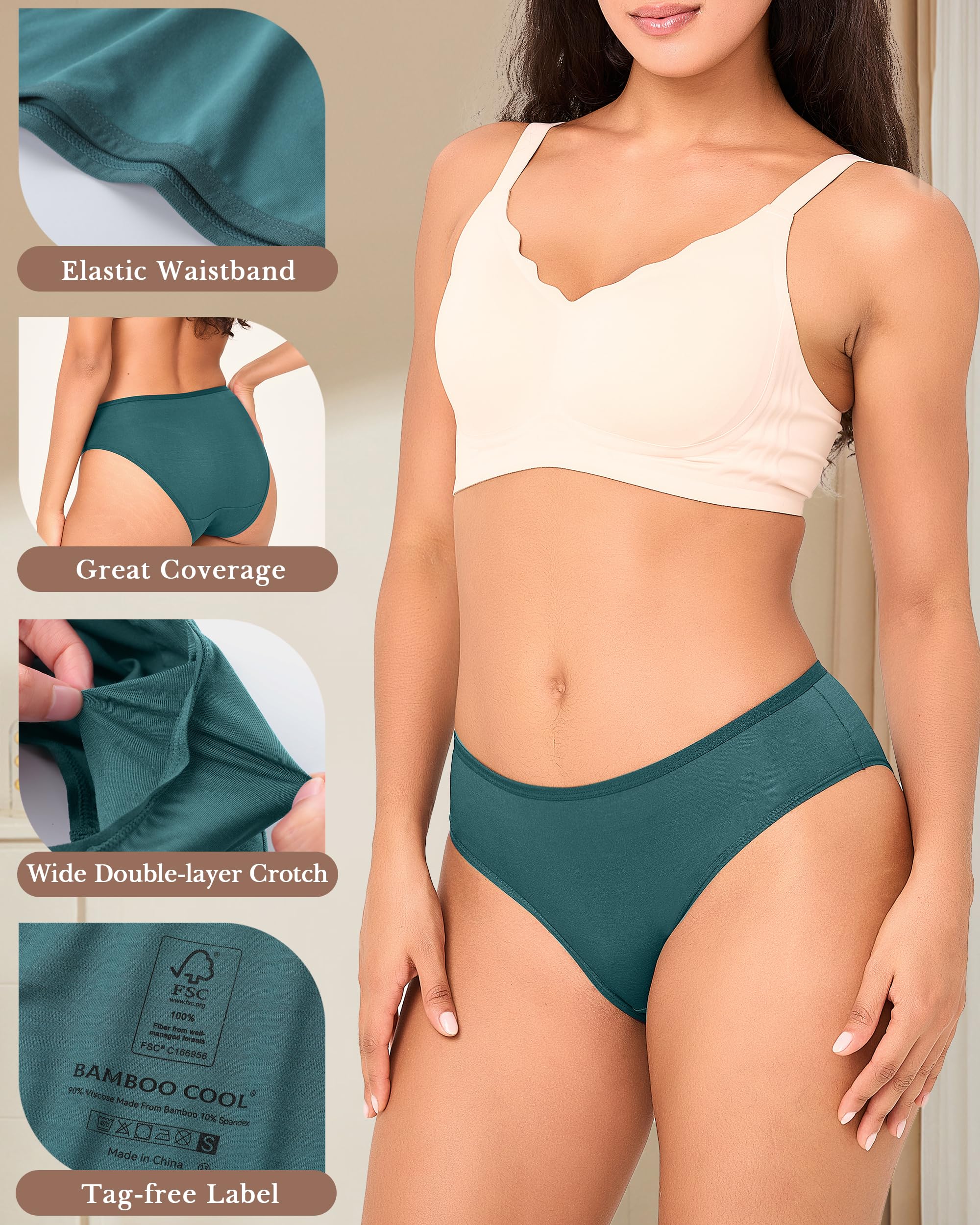 BAMBOO COOL Women's Underwear Briefs for Women Lightweight Ladies Panties Moisture-Wicking Stretchy Soft Breathable 5-pack