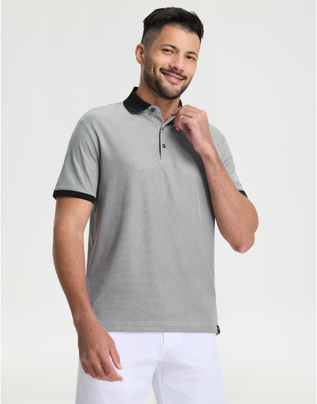 M MAELREG Mens Golf Polo Shirts Jacquard Ribbed Collar Performance Moisture Wicking Dry Fit Short Sleeve Golf Shirts for Men
