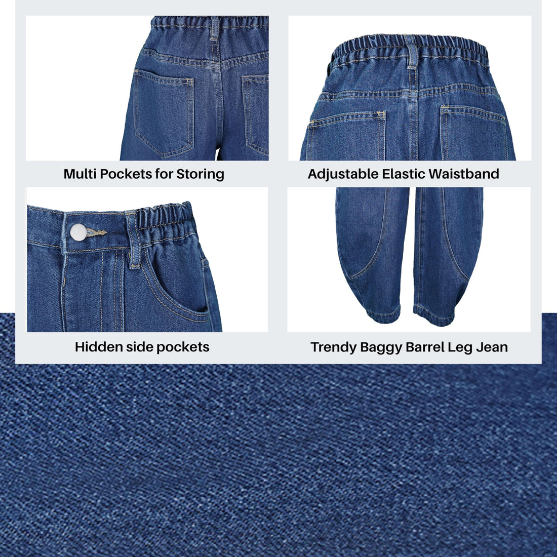Baggy Jeans for Boys Cargo Jeans, Mid Rise Elastic Waist Multi-Pockets Denim Pants School Streetwear Size 8-12