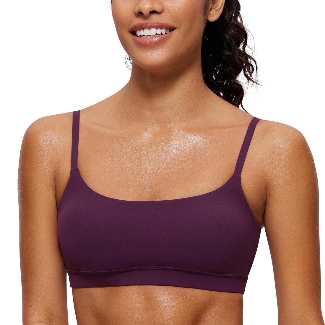CRZ YOGA Butterluxe Scoop Neck Sports Bras | Light Support, Removable Pads, Yoga, Extremely Soft, U Back, Adjustable Spaghetti Straps, for Women