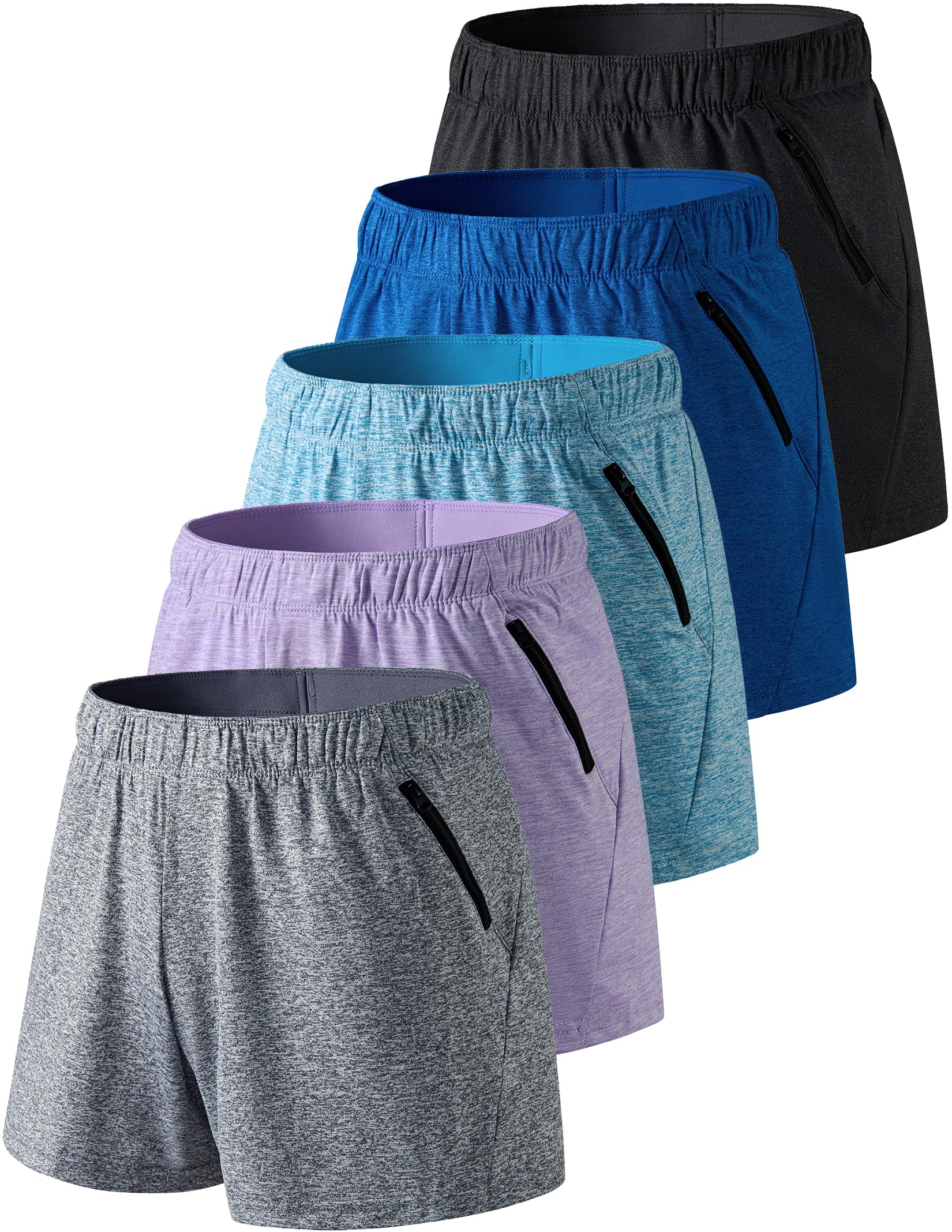 Liberty Imports 1 or 5 Pack Womens Lounge Workout Shorts with Zipper Pockets 5" Inseam Lightweight Athletic Casual Shorts