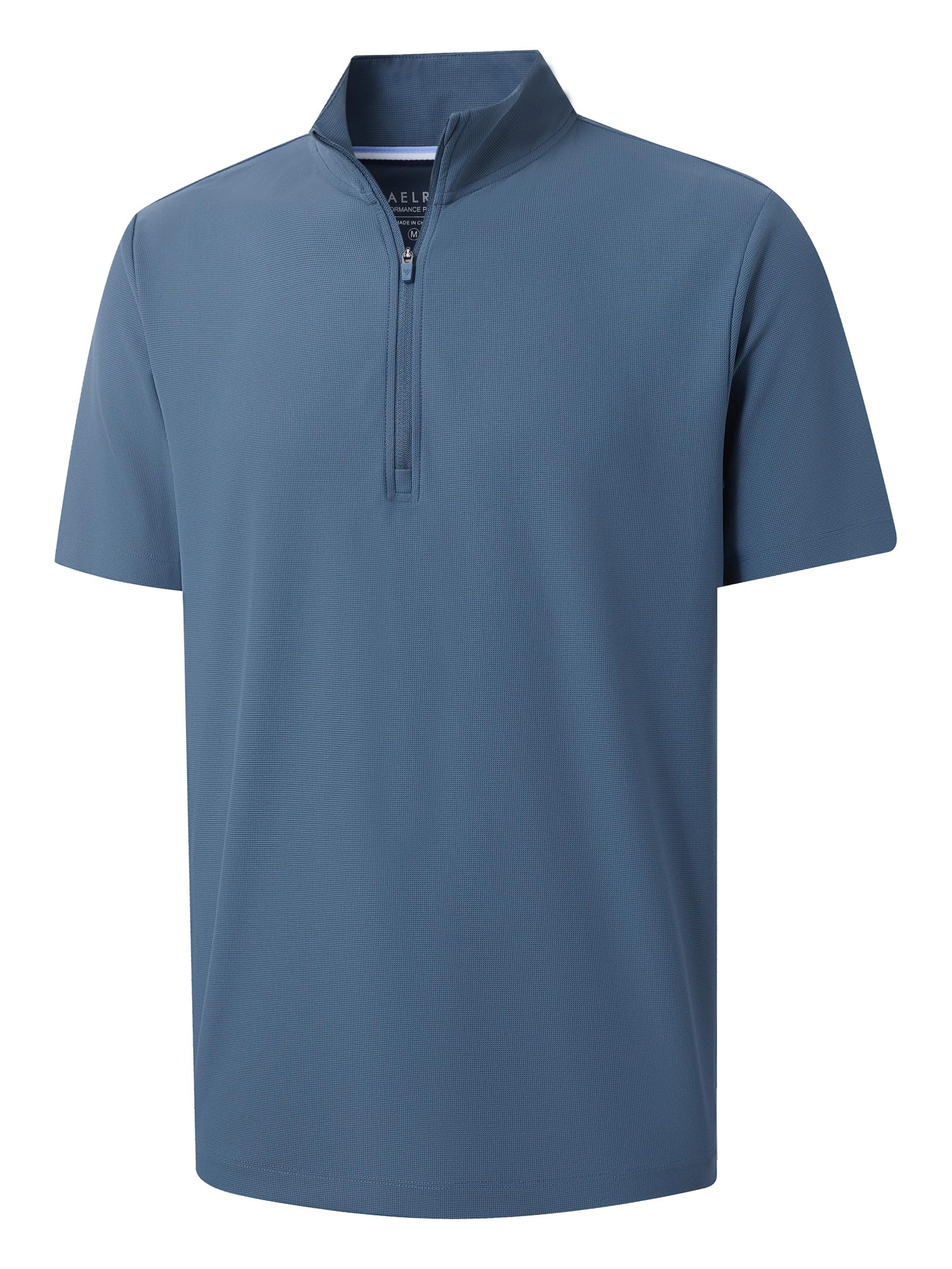 M MAELREG Golf Shirt for Men Zipper Waffle Texture Moisture Wicking Dry Fit Collared Lightweight Mens Polo Shirt Short Sleeve