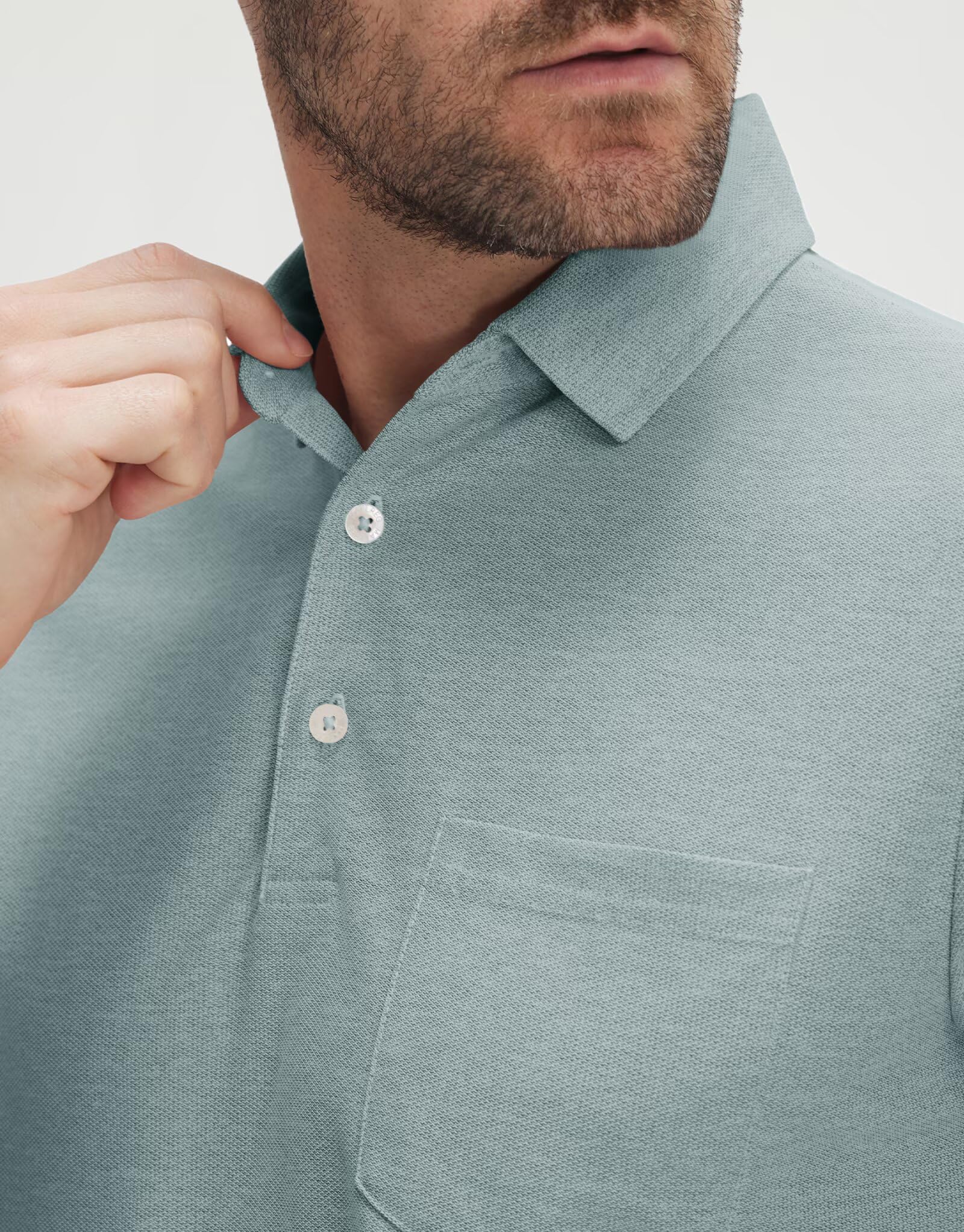 M MAELREG Golf Shirts for Men Heather Pocket Lightweight Moisture Wicking Cllared Stretch Mens Polo Shirts Short Sleeve