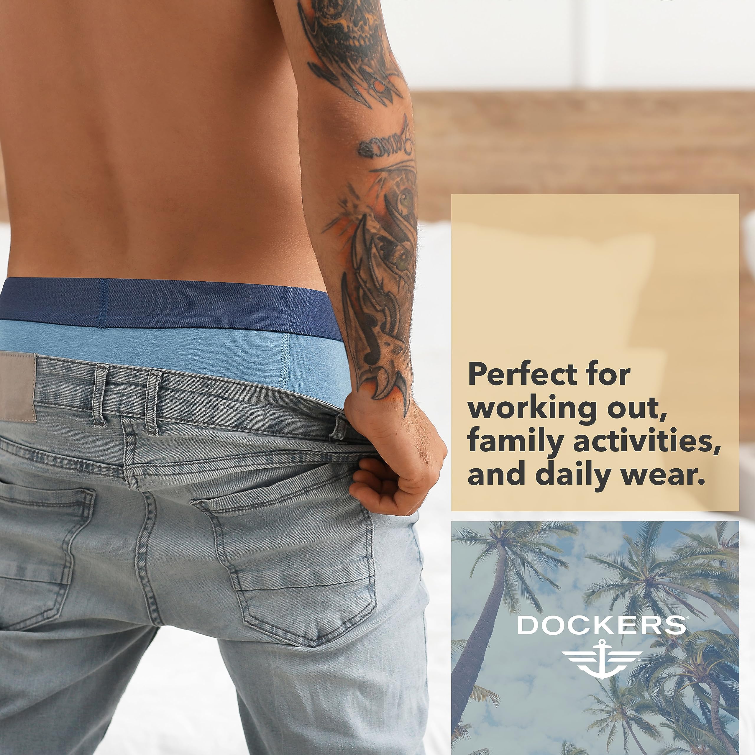 DOCKERS Mens Boxer Briefs Breathable Cotton Underwear for Men Pack of 5