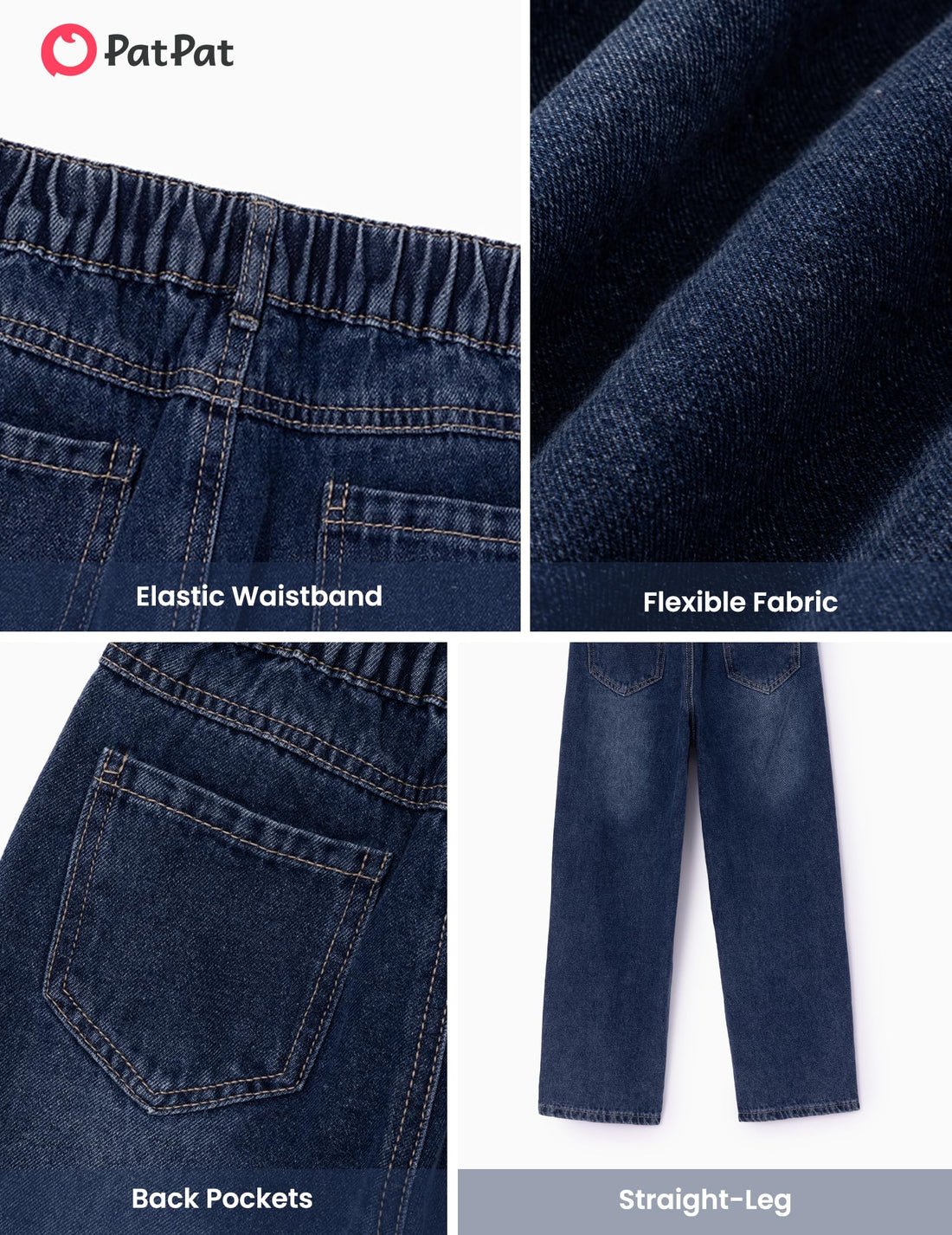 PATPAT Boys Baggy Jeans, Classic Straight Leg Jeans for Boys, 5-14 | Comfort & Breathable Boys' Jeans, Elastic Baggy Pants for Growing Child, School Attire, Outdoor, Gift Giving