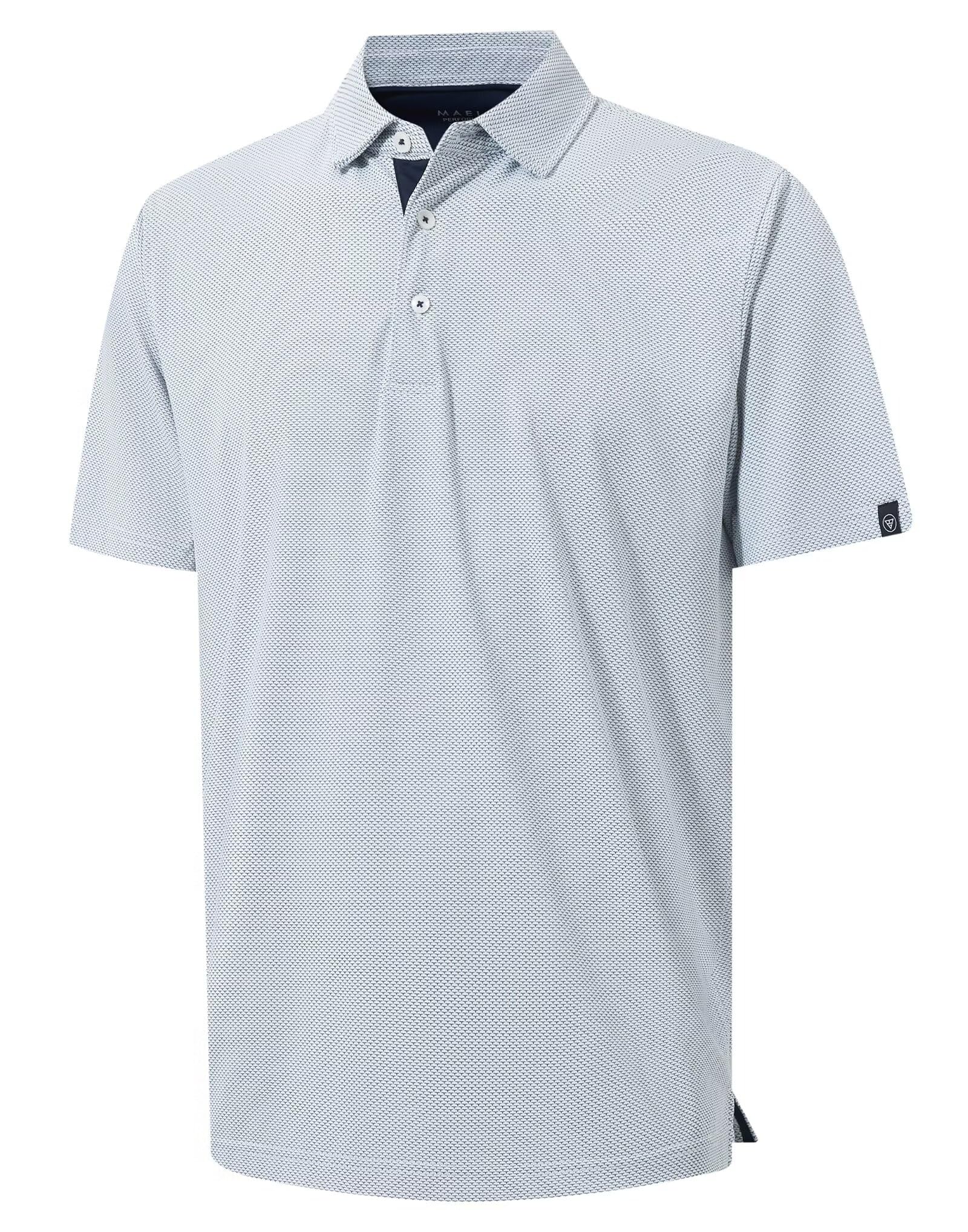 M MAELREG Mens Golf Shirts Short Sleeve Performance Moisture Wicking Dry Fit Collared Jacquard Polo Shirts for Men