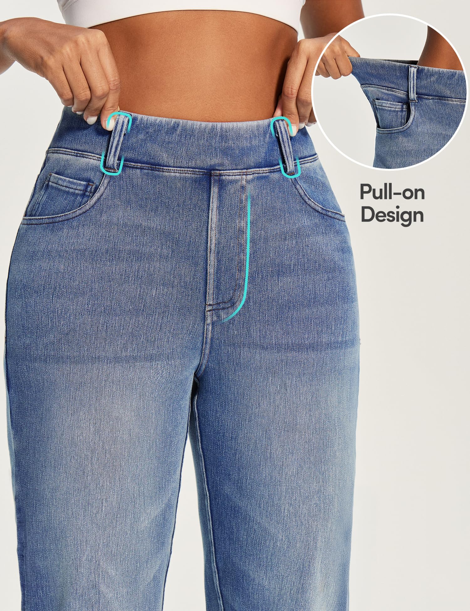 IUGA Straight Leg Jeans for Women Stretchy Pull On Sweatpant Jeans Women High Waisted Bootcut Jean Trendy Denim Pants