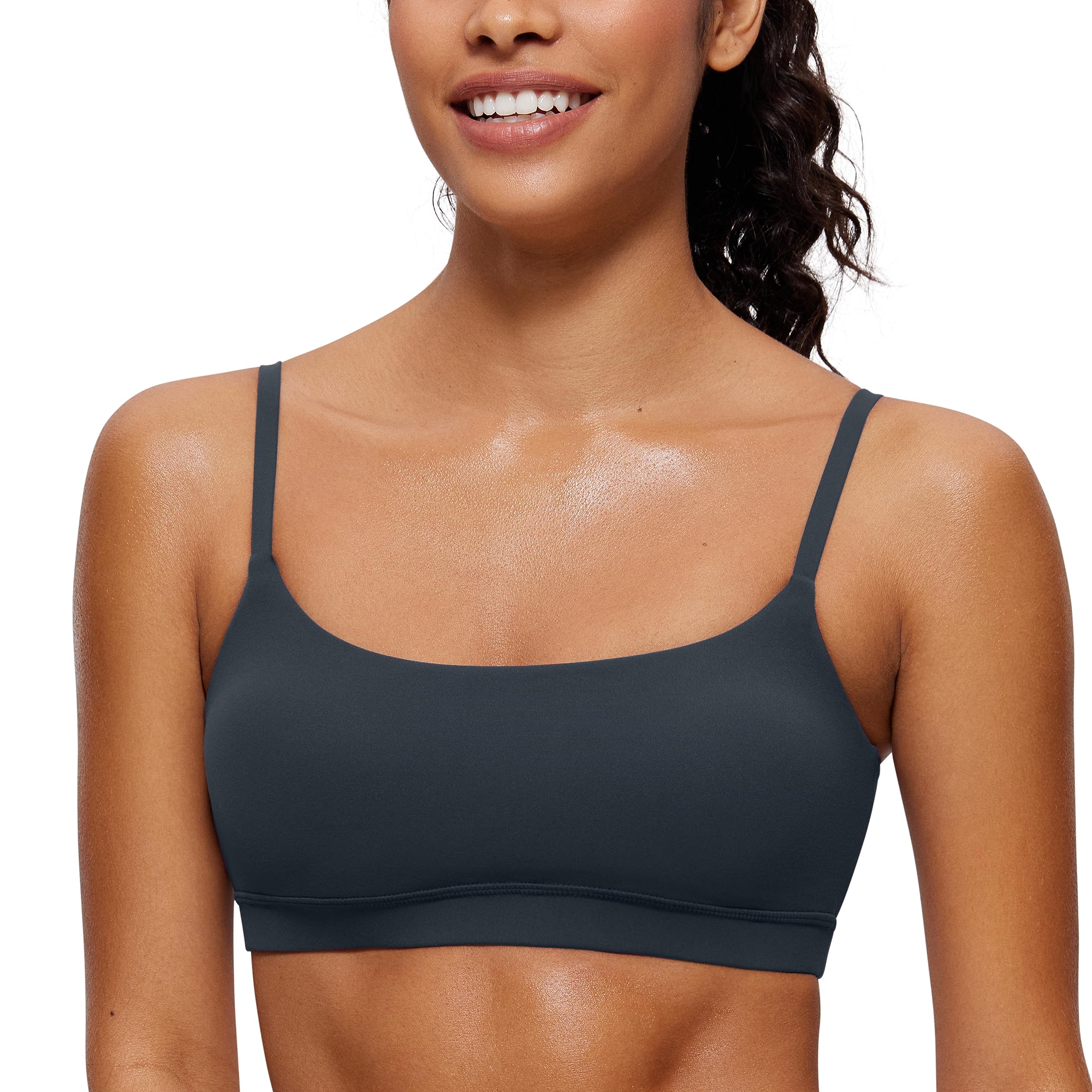 CRZ YOGA Butterluxe Scoop Neck Sports Bras | Light Support, Removable Pads, Yoga, Extremely Soft, U Back, Adjustable Spaghetti Straps, for Women