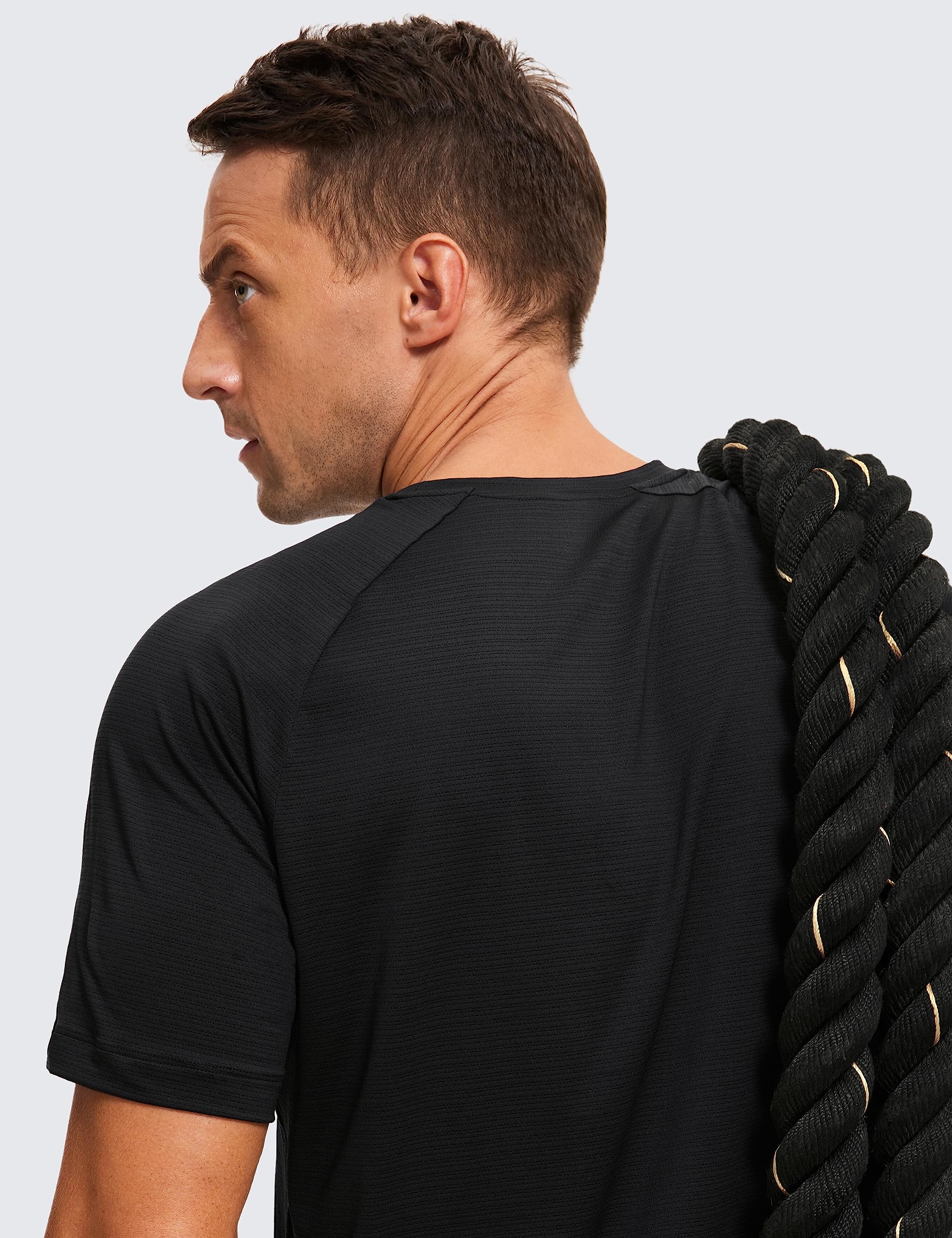CRZ YOGA Breathable Texture Crewneck T-Shirts | Workout, Quick Dry, Lightweight, Classic Fit, Round Scallop Back, Short Sleeve Shirts for Men