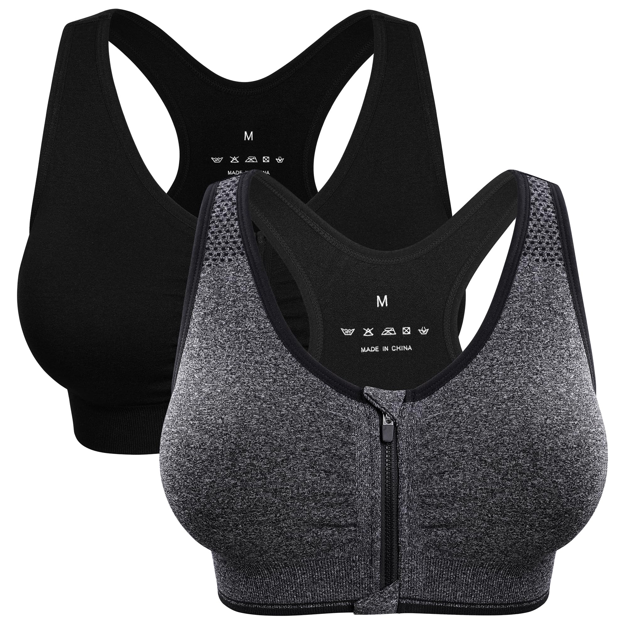 Women's Zip Front Sports Bra Wireless Post-Surgery Bra Workout Sports Bras | Zipper Front Closure, Surgical Mastectomy Bra, Post Op, Compression, Comfort, Medium Support, Active, Yoga, Removable Pads
