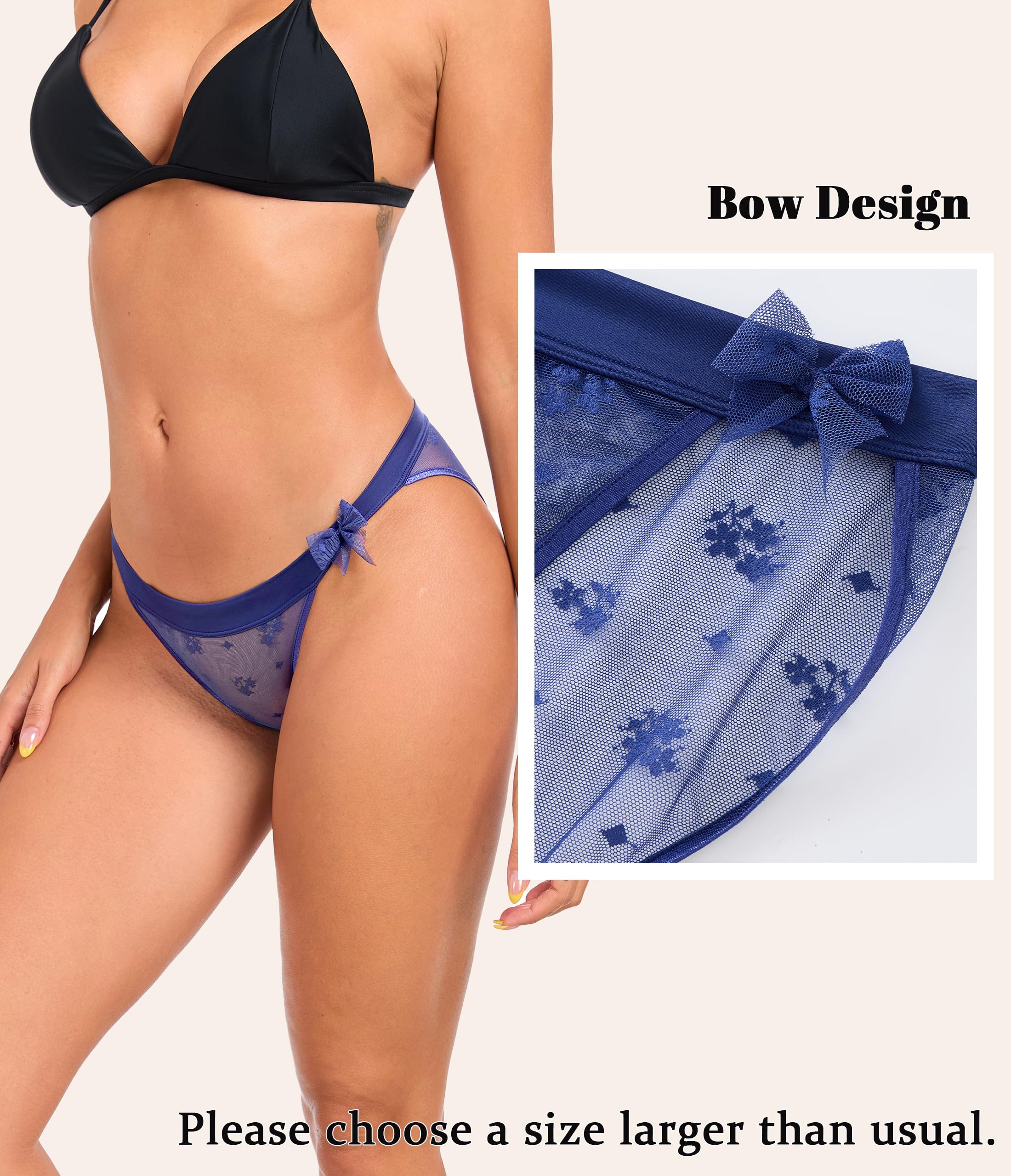 ANLIQI Womens Sexy Underwear Mesh See Through Bikini Panties Pack Hi Cut Briefs Sheer Lace String Lingerie Hipster for Lady