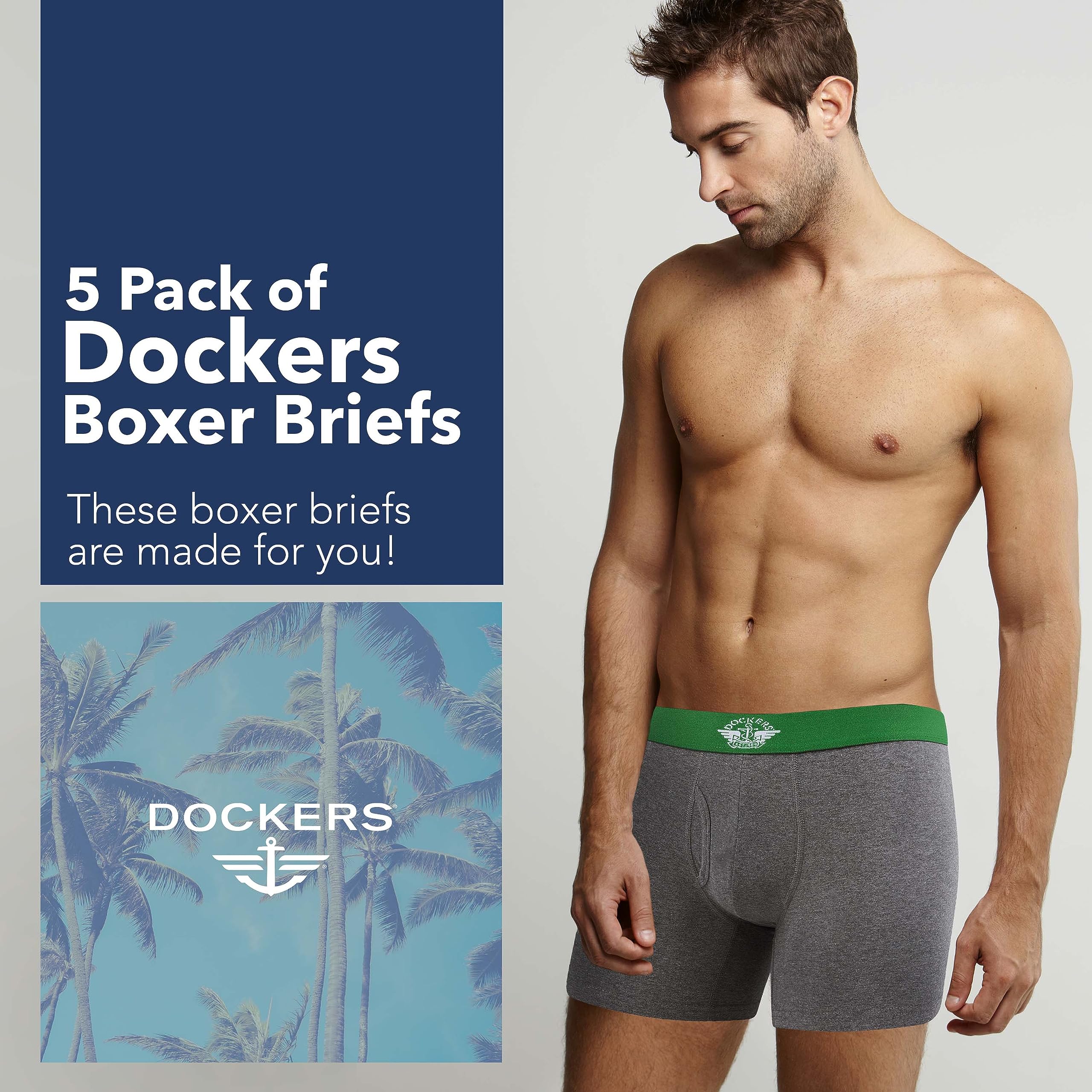DOCKERS Mens Boxer Briefs Breathable Cotton Underwear for Men Pack of 5