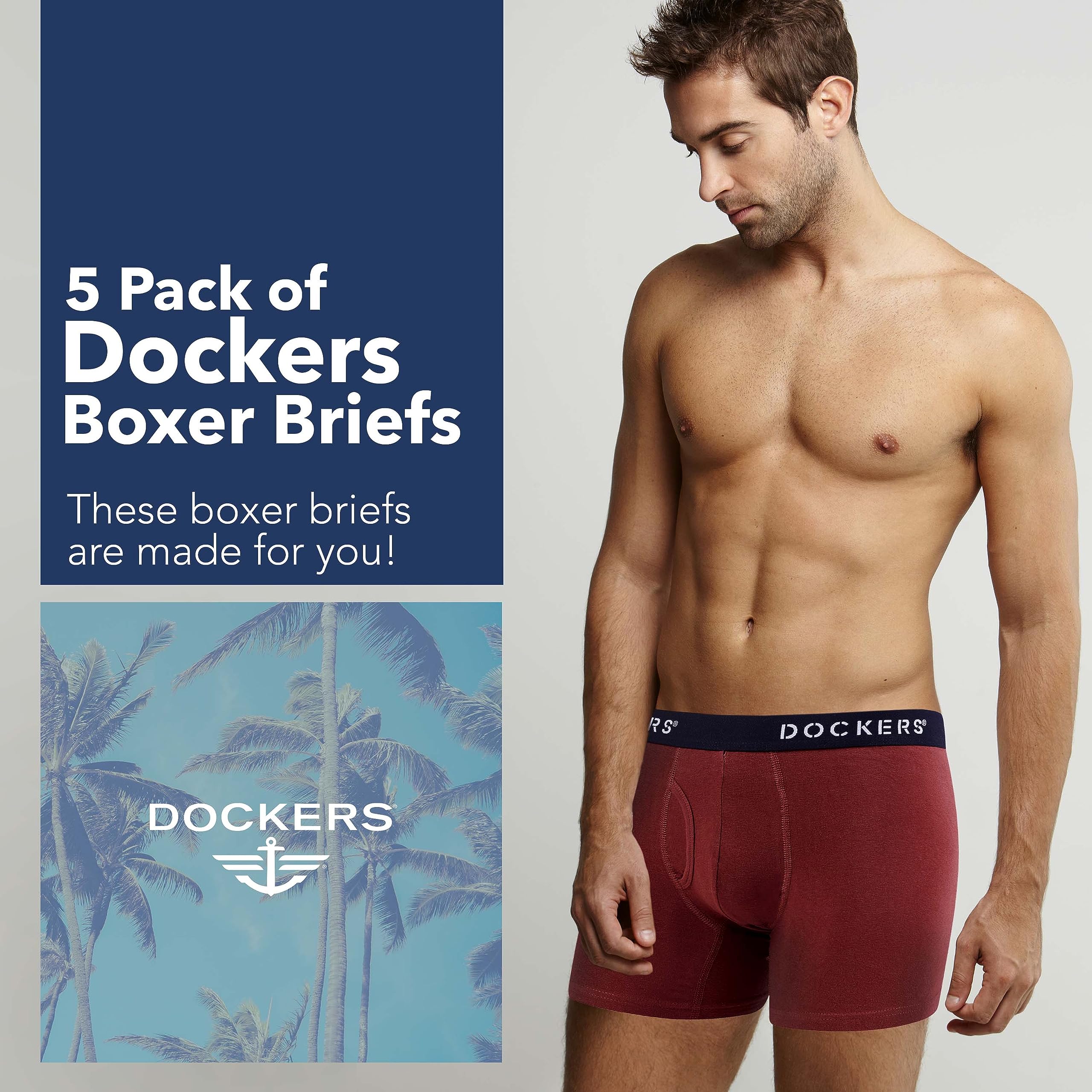 DOCKERS Mens Boxer Briefs Breathable Cotton Underwear for Men Pack of 5