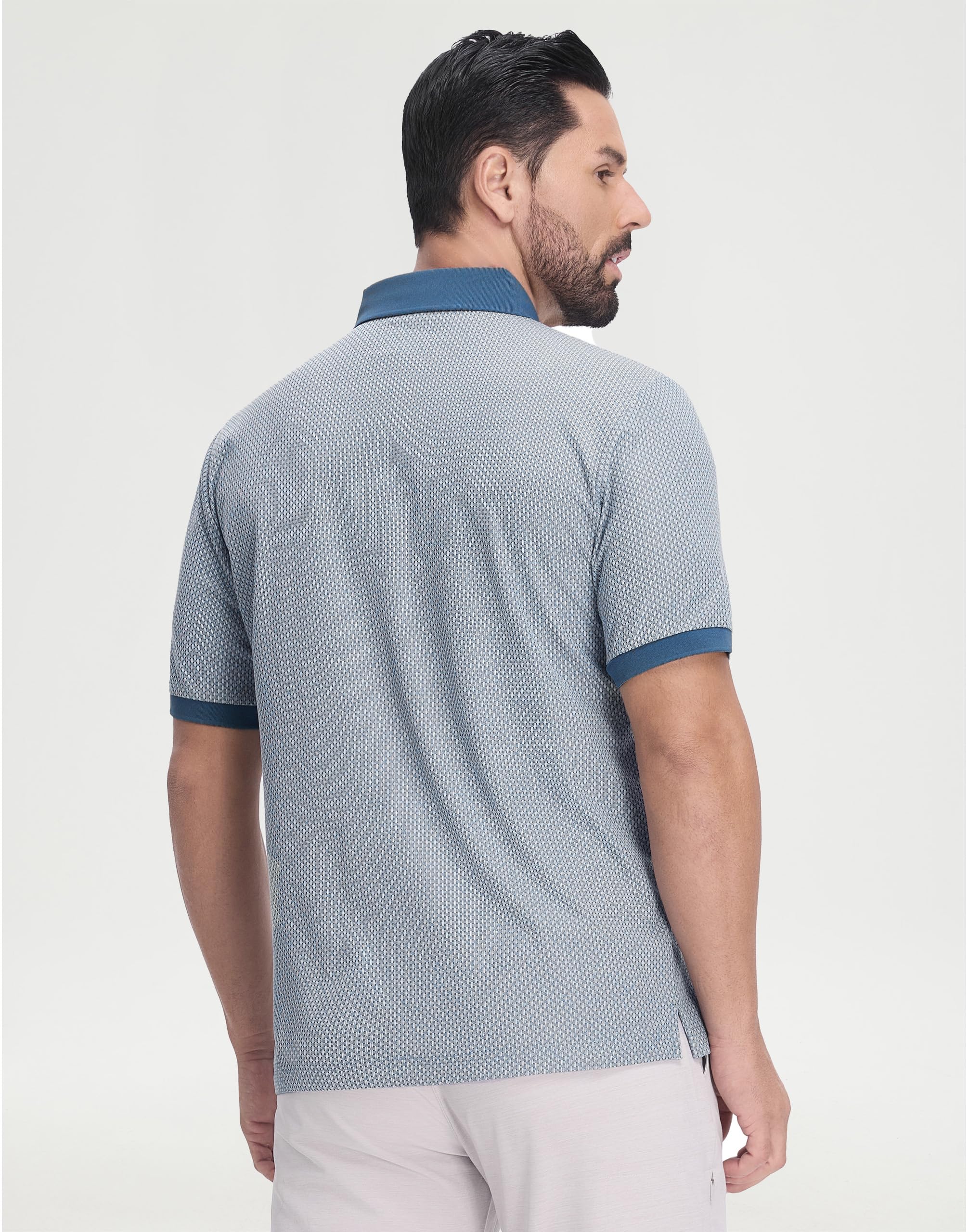 M MAELREG Mens Golf Polo Shirts Jacquard Ribbed Collar Performance Moisture Wicking Dry Fit Short Sleeve Golf Shirts for Men