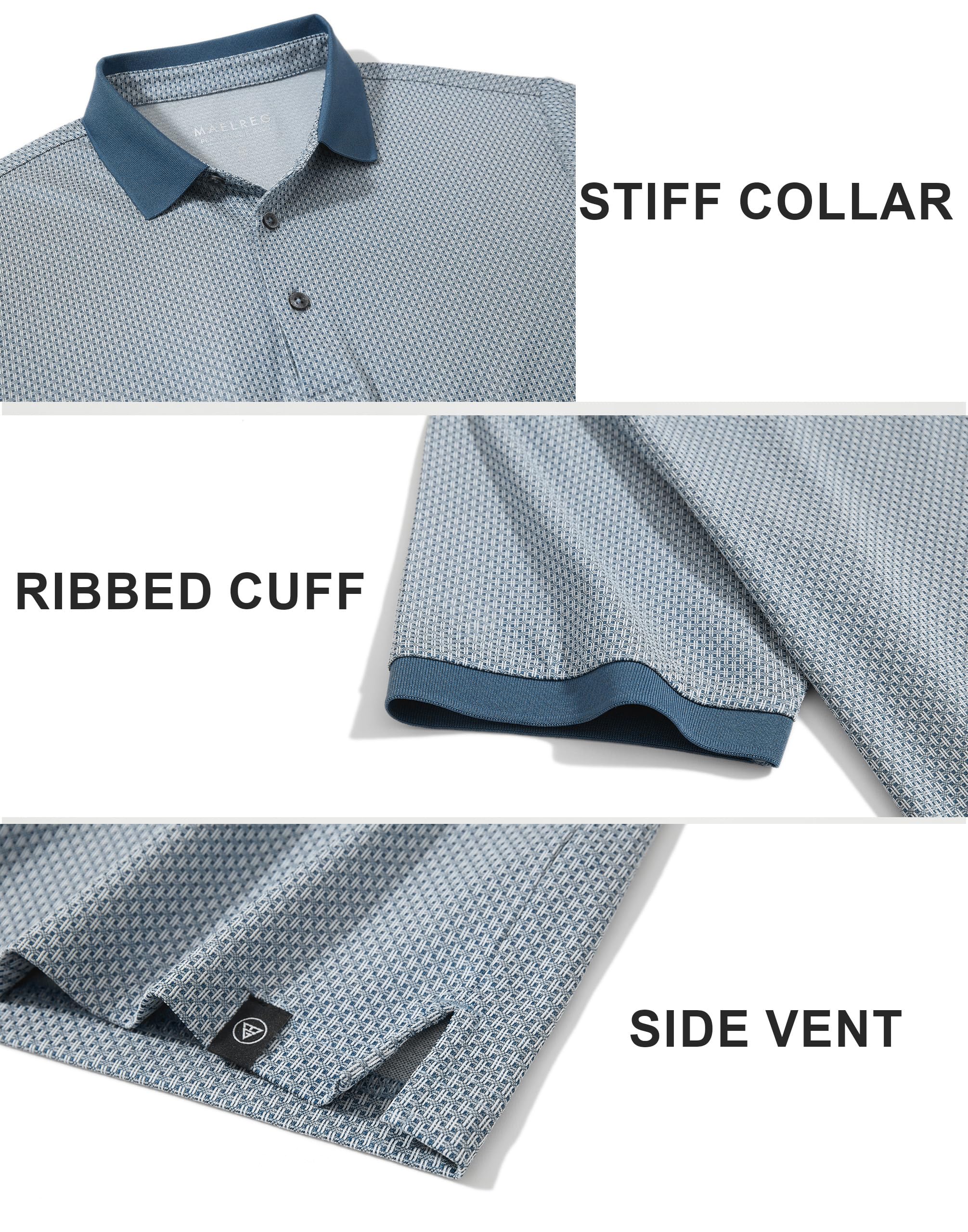 M MAELREG Mens Golf Polo Shirts Jacquard Ribbed Collar Performance Moisture Wicking Dry Fit Short Sleeve Golf Shirts for Men