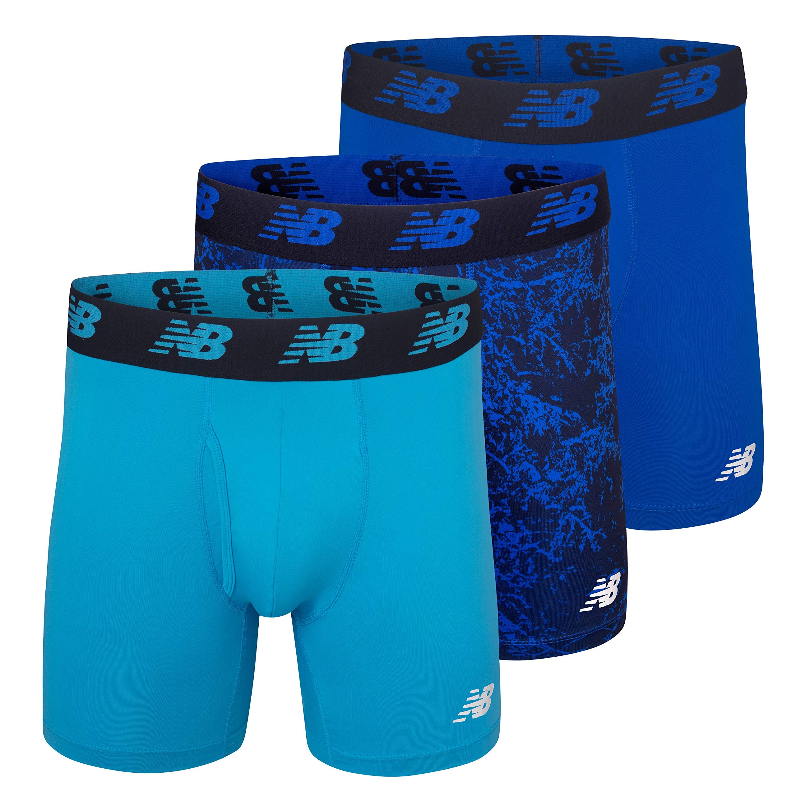 New Balance Men's Performance Boxer Briefs with Fly, Breathable Stretch Underwear, Moisture Wicking, Soft Waistband (3 Pack)