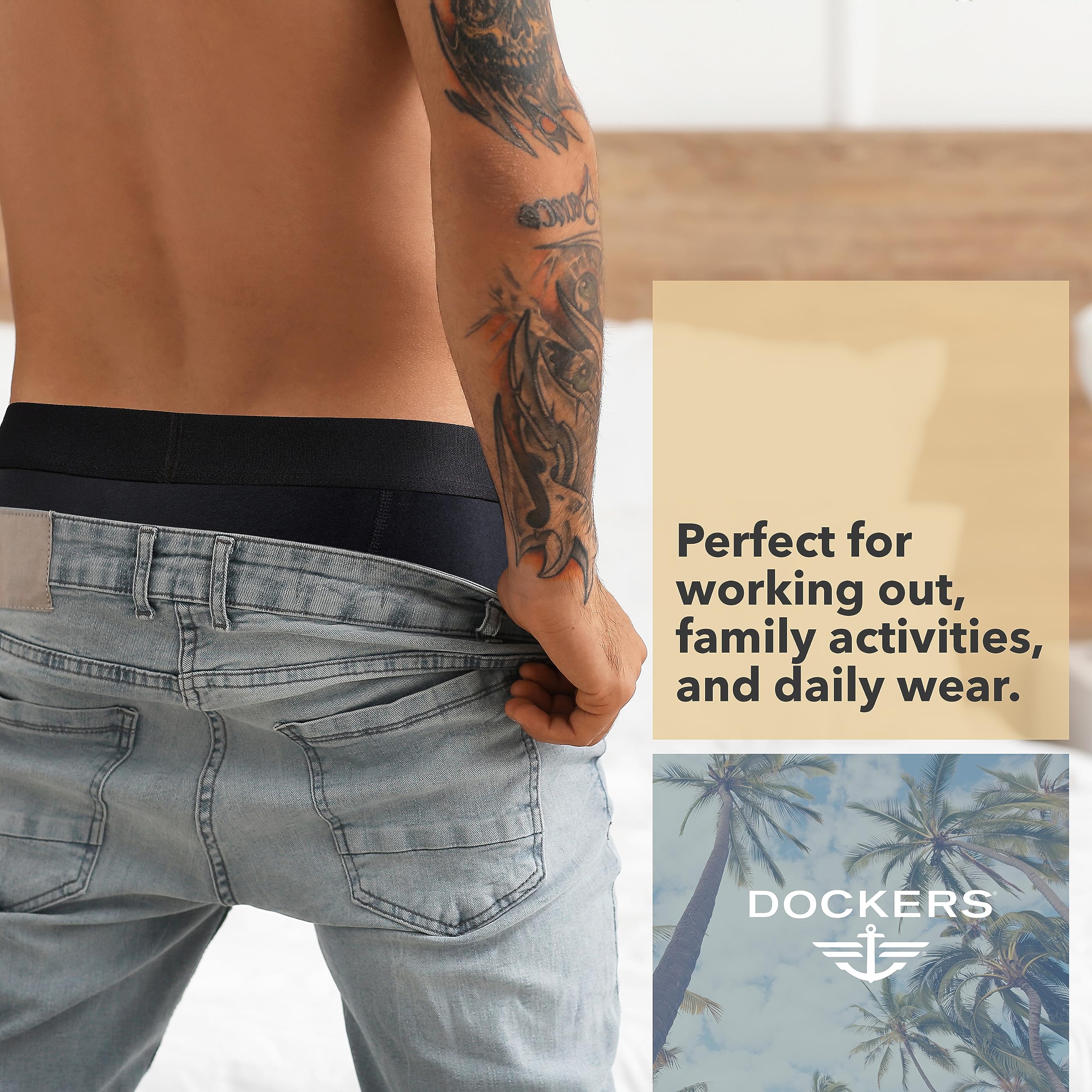 DOCKERS Mens Boxer Briefs Breathable Cotton Underwear for Men Pack of 5