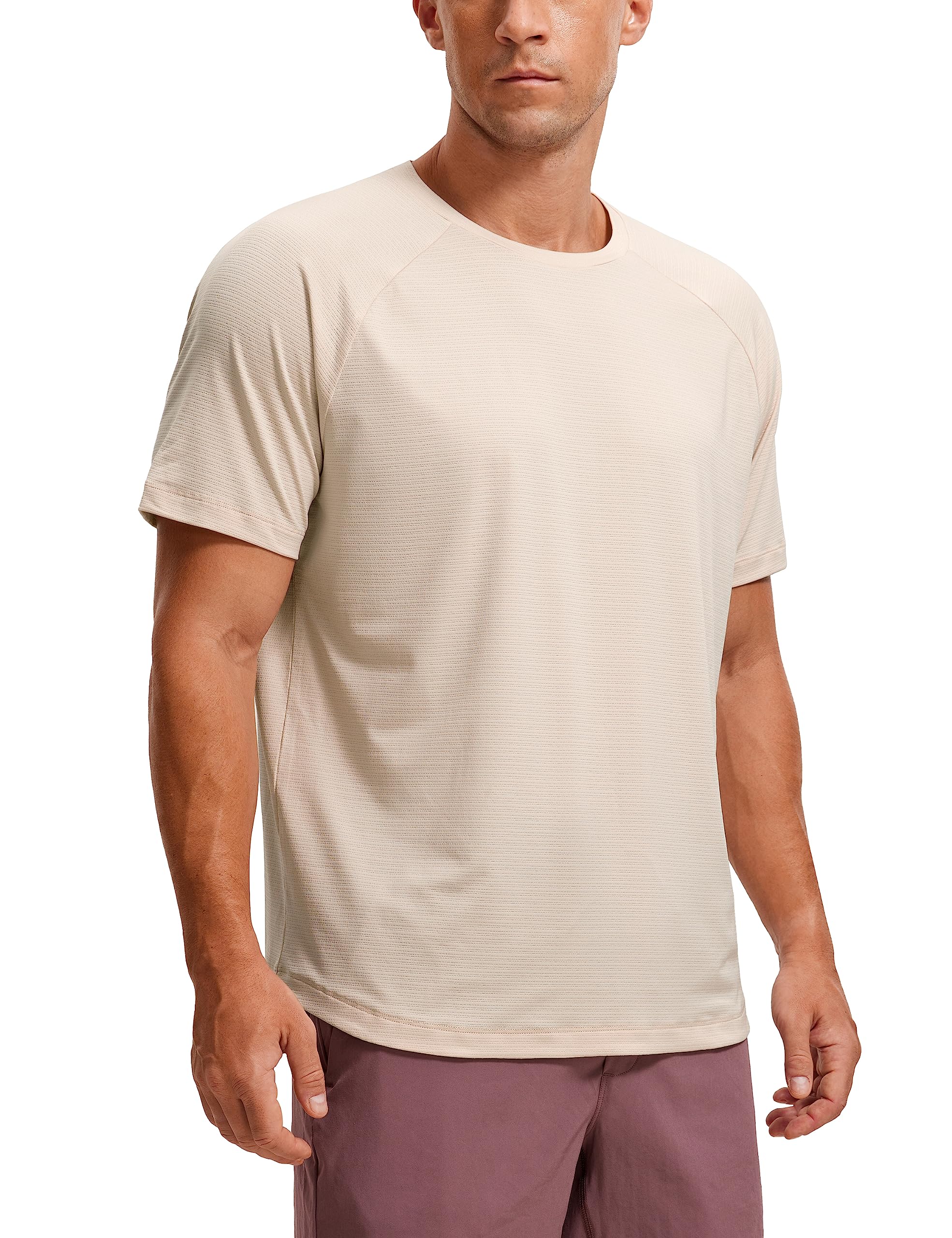 CRZ YOGA Breathable Texture Crewneck T-Shirts | Workout, Quick Dry, Lightweight, Classic Fit, Round Scallop Back, Short Sleeve Shirts for Men
