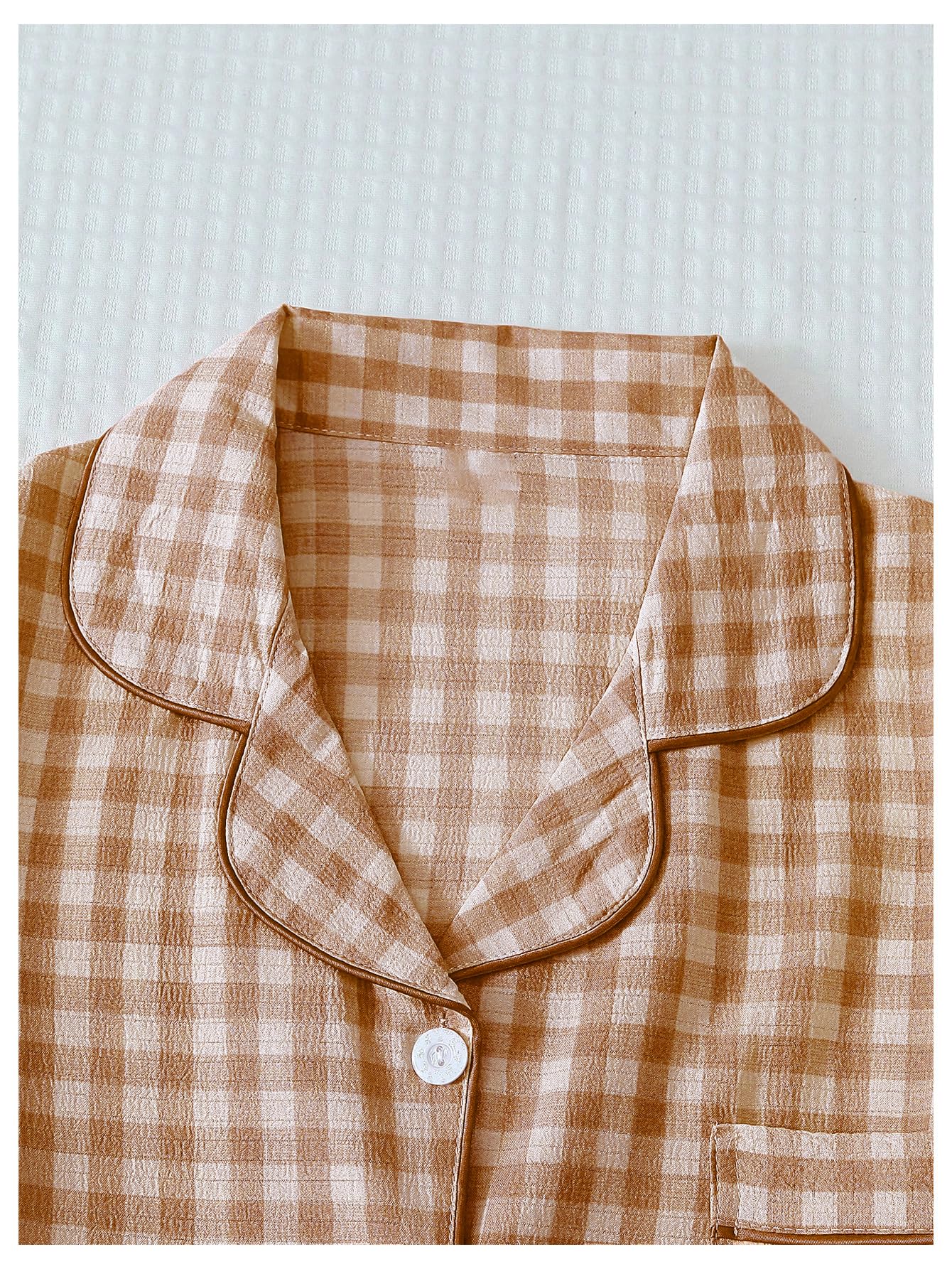 Verdusa Pajamas Sets 2 Piece Gingham Cute Button Down Shirts with Shorts