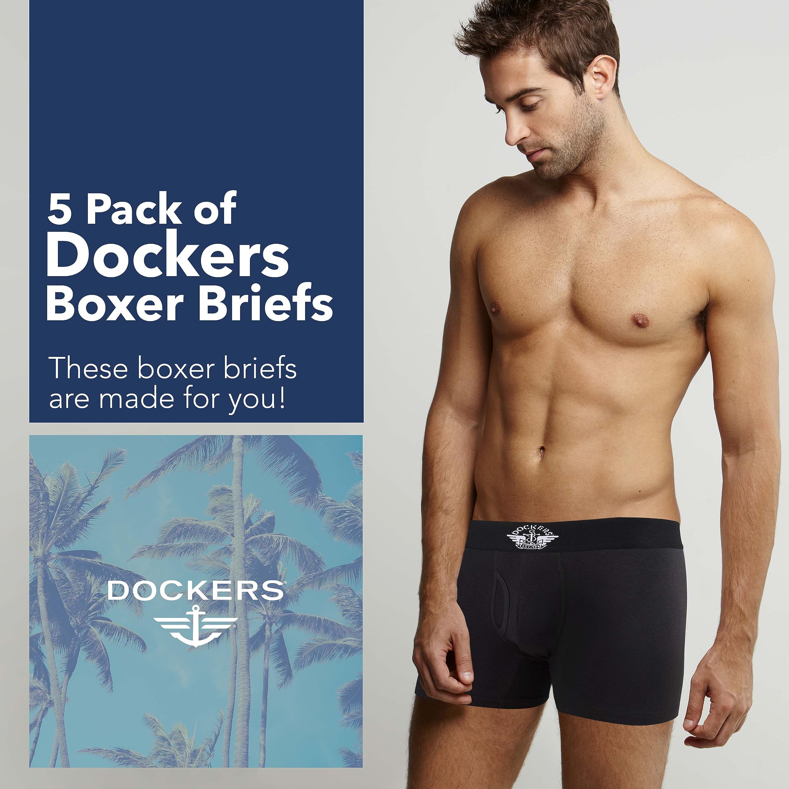 DOCKERS Mens Boxer Briefs Breathable Cotton Underwear for Men Pack of 5