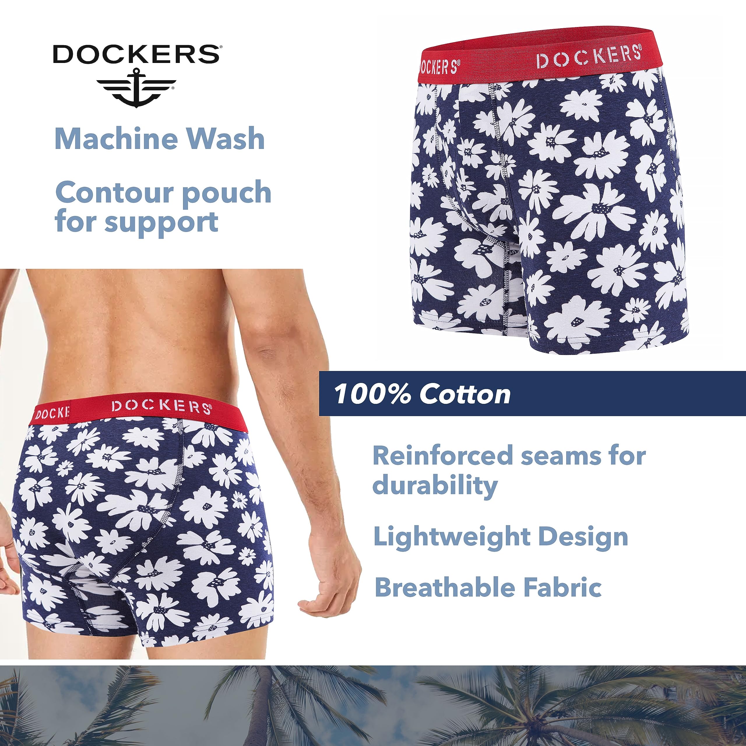 DOCKERS Mens Boxer Briefs Breathable Cotton Underwear for Men Pack of 5
