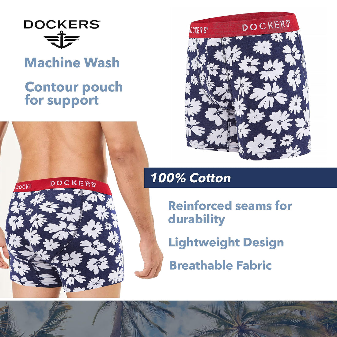 DOCKERS Mens Boxer Briefs Breathable Cotton Underwear for Men Pack of 5